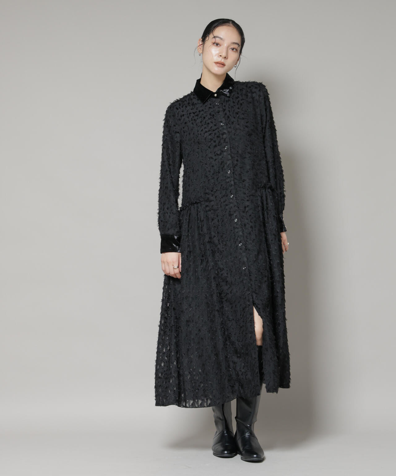 フリンジジャガードナローシャツワンピース 6695219326