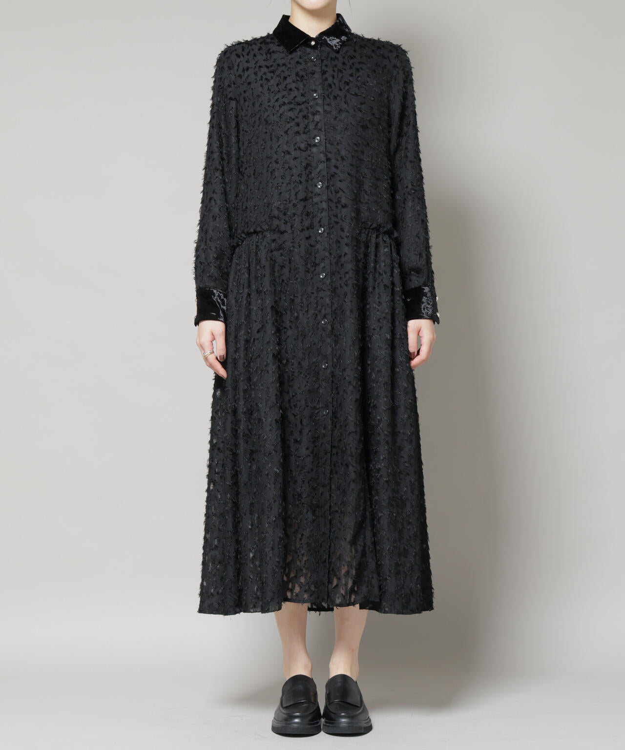 フリンジジャガードナローシャツワンピース 6695219326