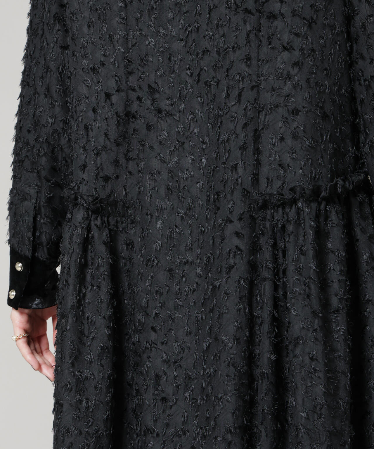 フリンジ ジャガード ナロー シャツワンピース