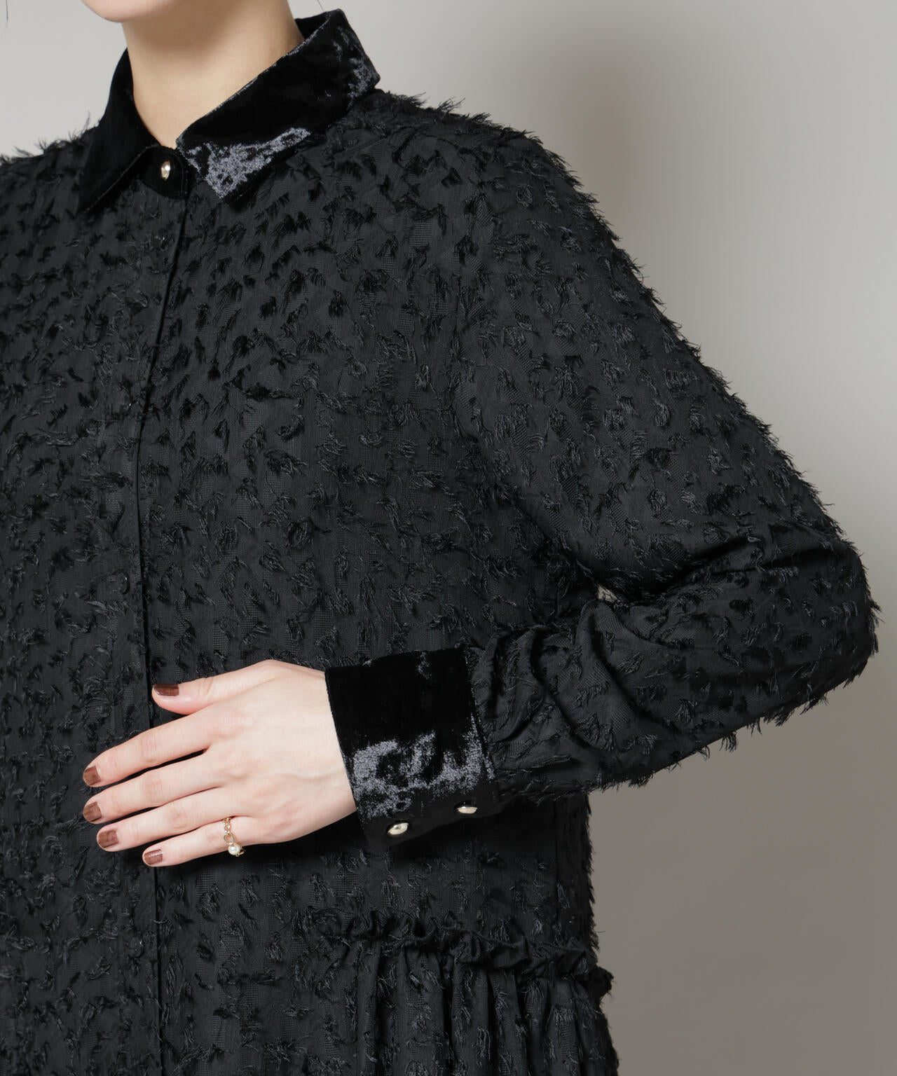 フリンジジャガードナローシャツワンピース 6695219326