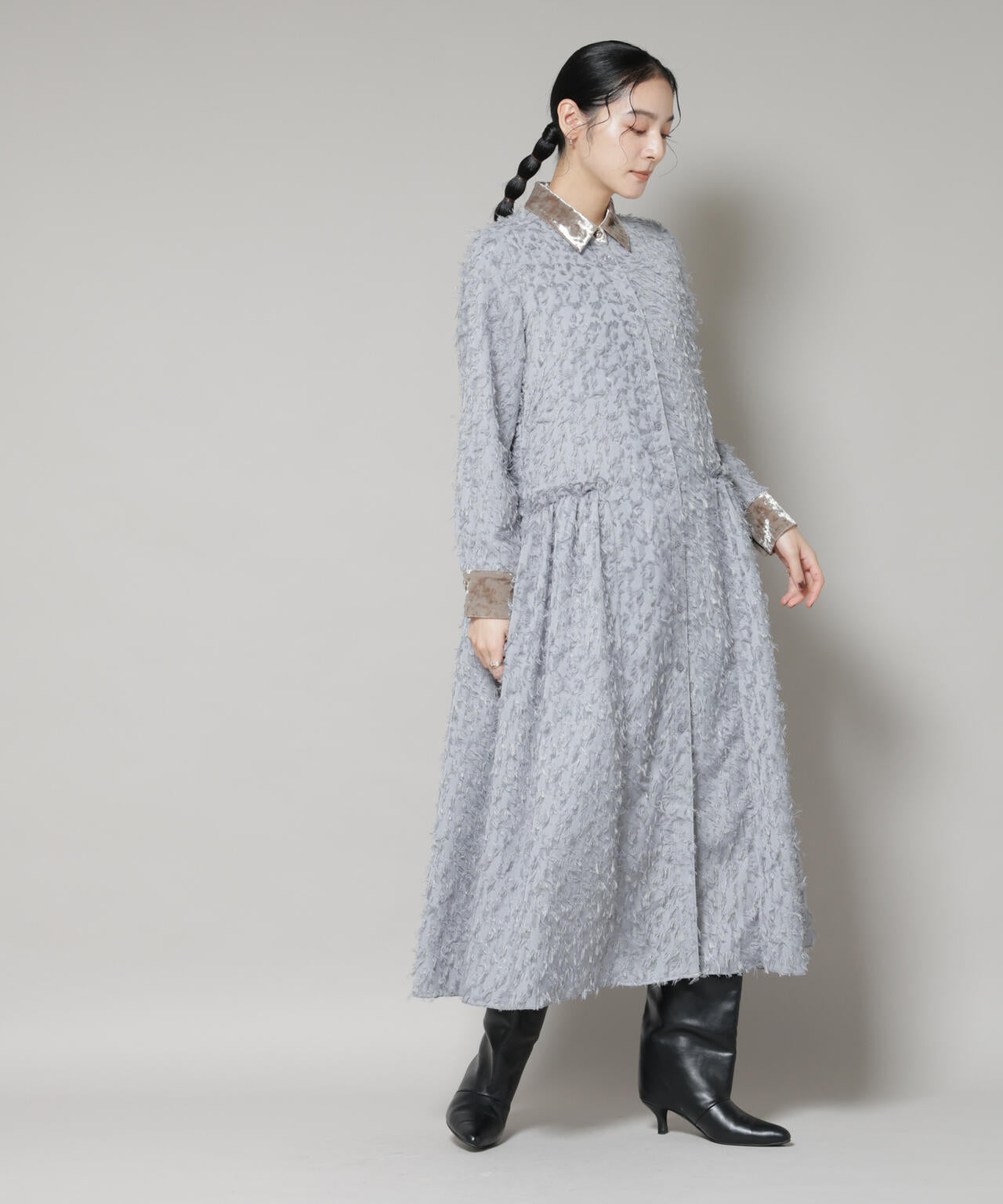 フリンジジャガードナローシャツワンピース 6695219326