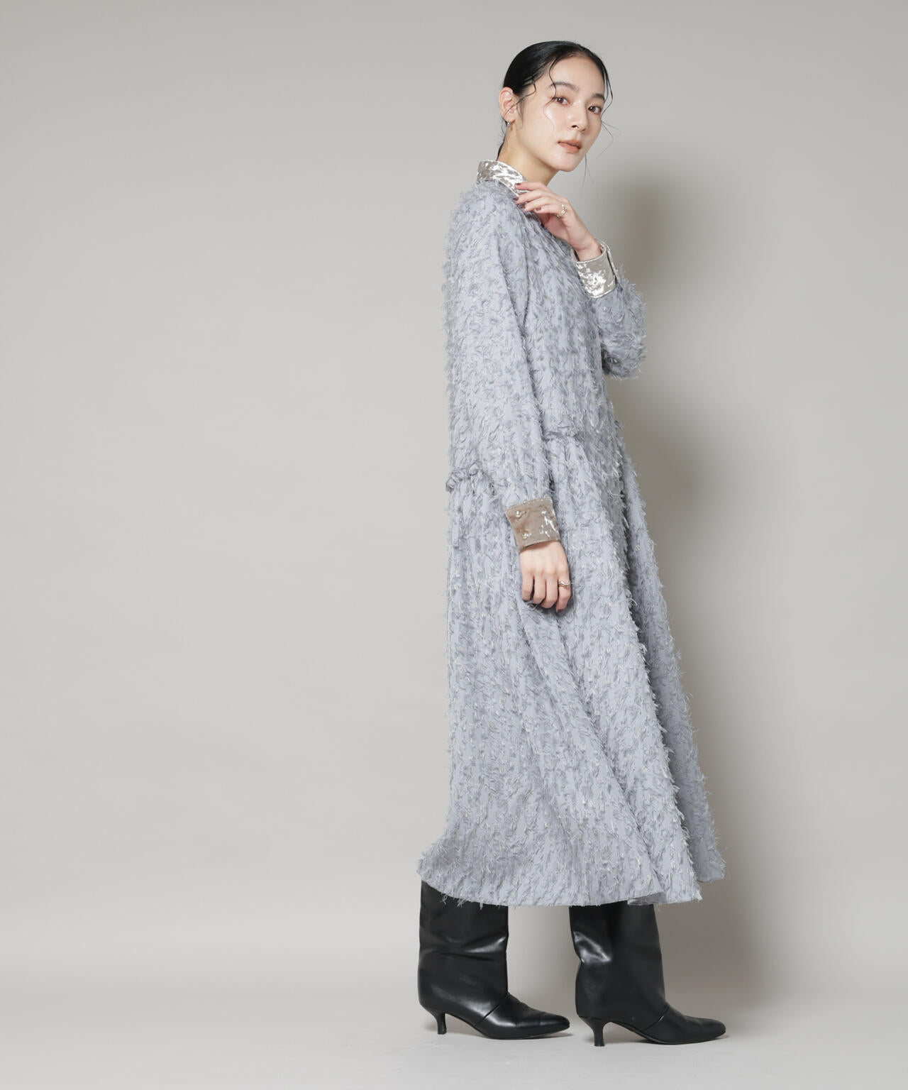 フリンジジャガードナローシャツワンピース 6695219326