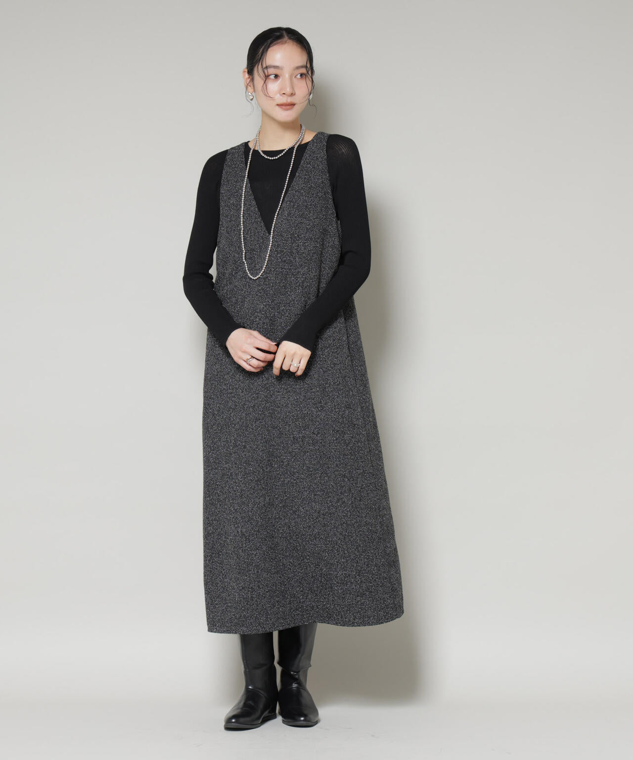 ナノユニバース（NANO universe）/ツイードIラインワンピース×シアーリブニットセット ツイード Iライン ワンピース × シアー リブニット セット