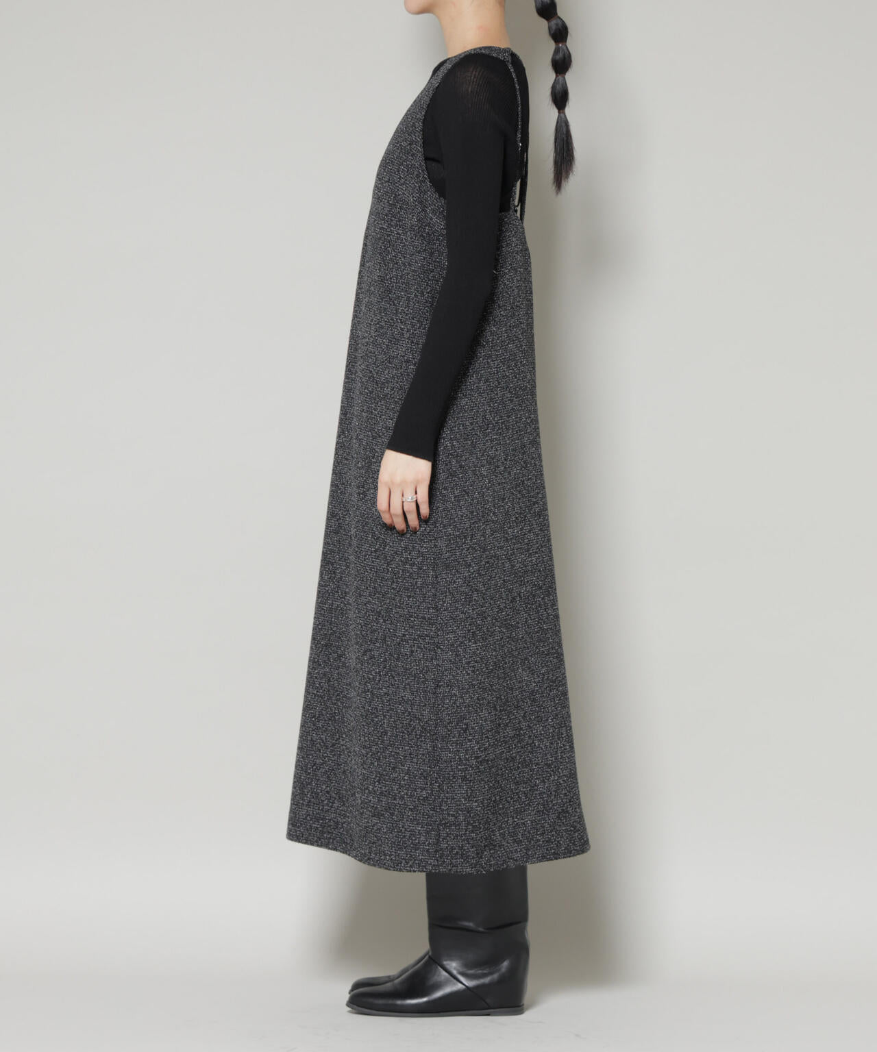 ツイードIラインワンピース×シアーリブニットセット 6695219329