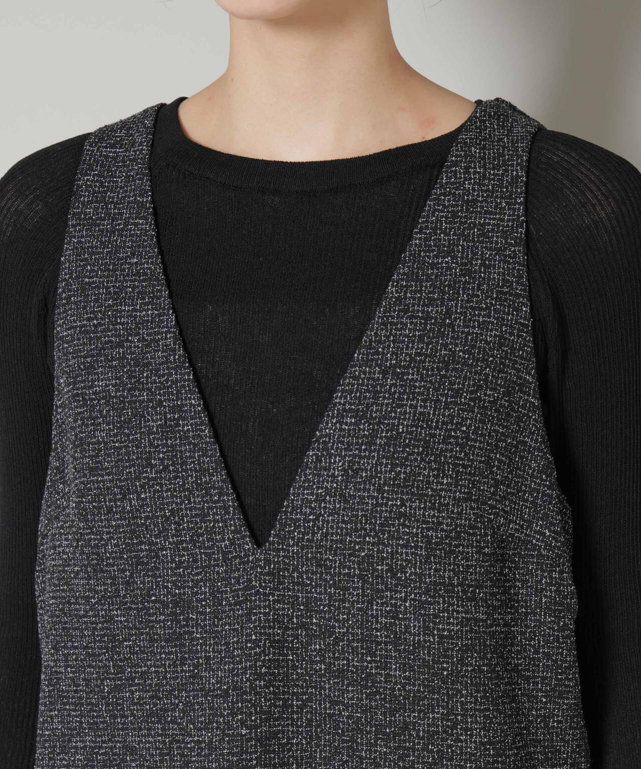 ツイードIラインワンピース×シアーリブニットセット 6695219329