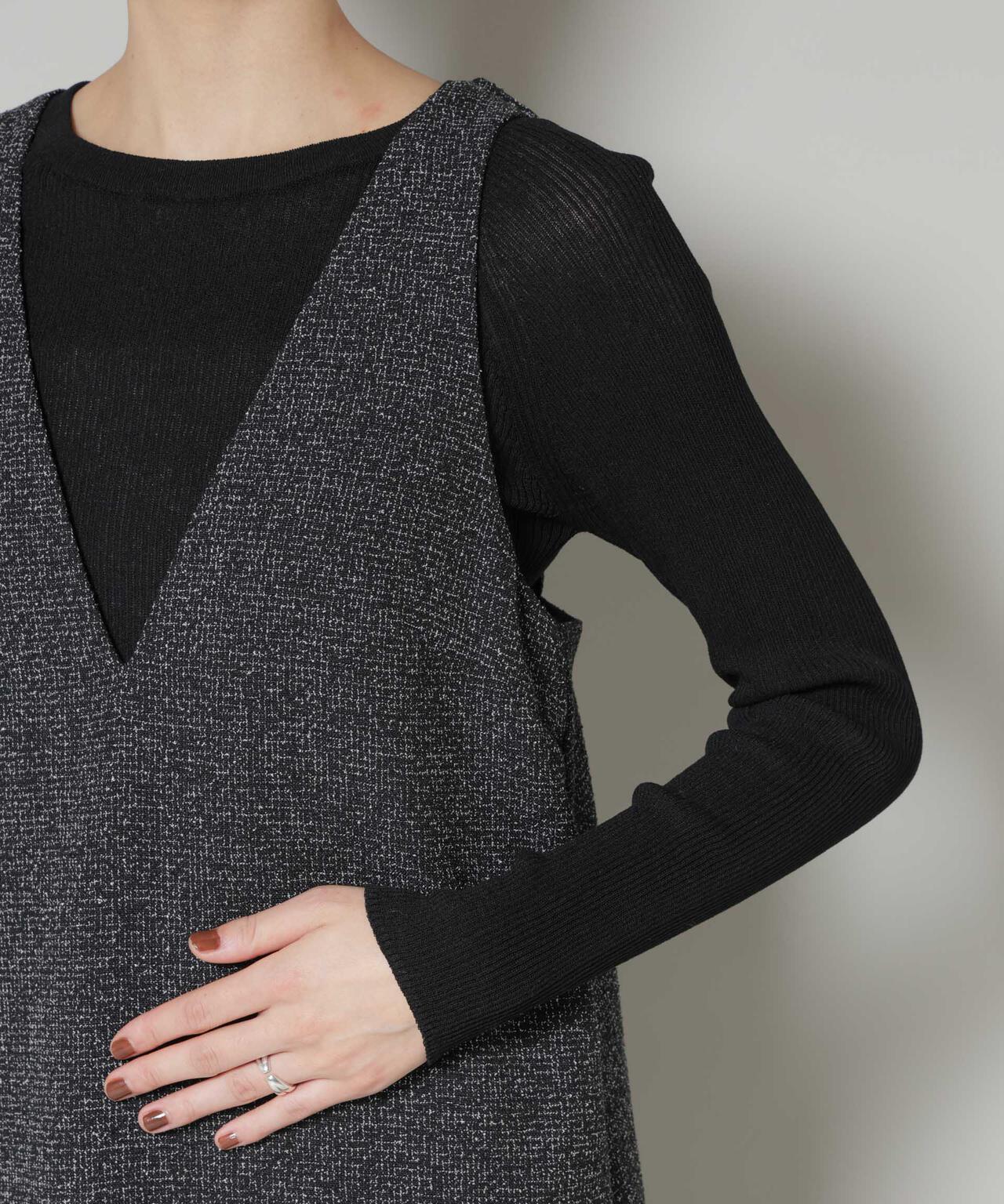 ツイードIラインワンピース×シアーリブニットセット 6695219329