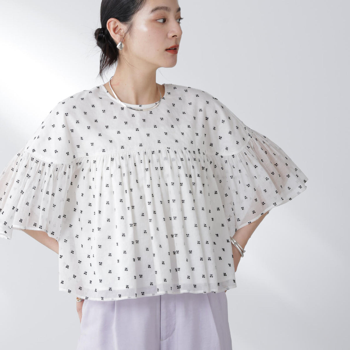 made in india コットンフロッキー フラワーブラウス