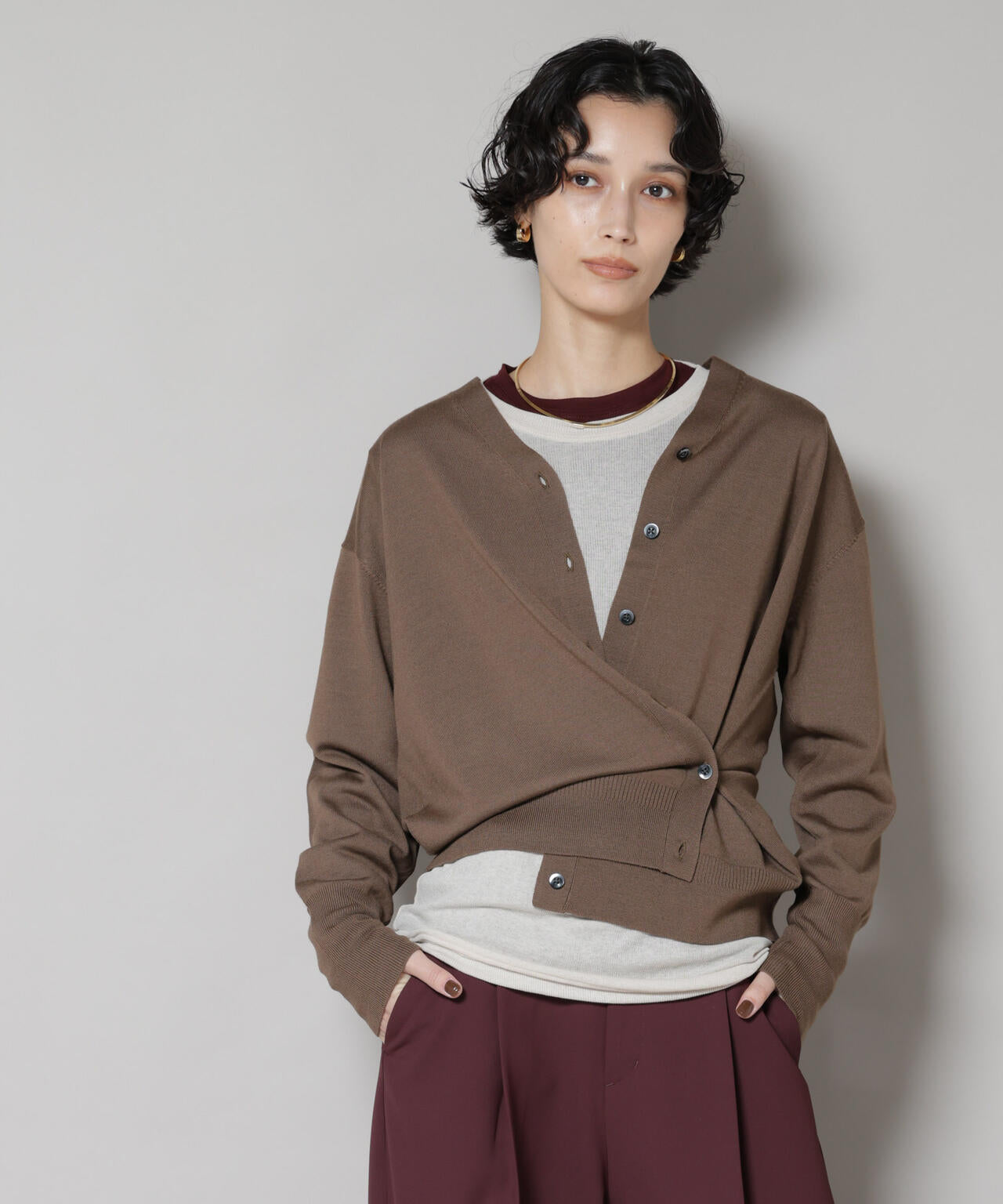 毛玉レスニット2wayカシュクールカーディガン