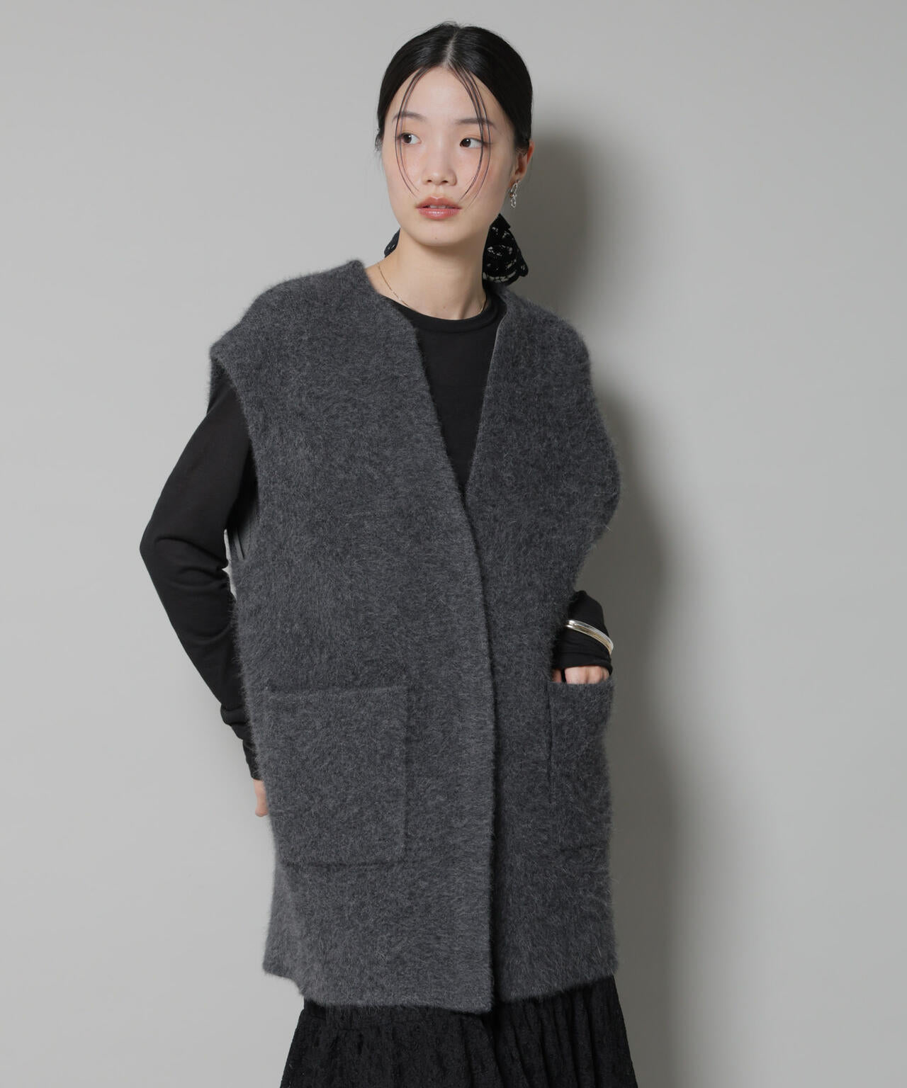 ウォッシャブル フォックス リバー ニット ジレ