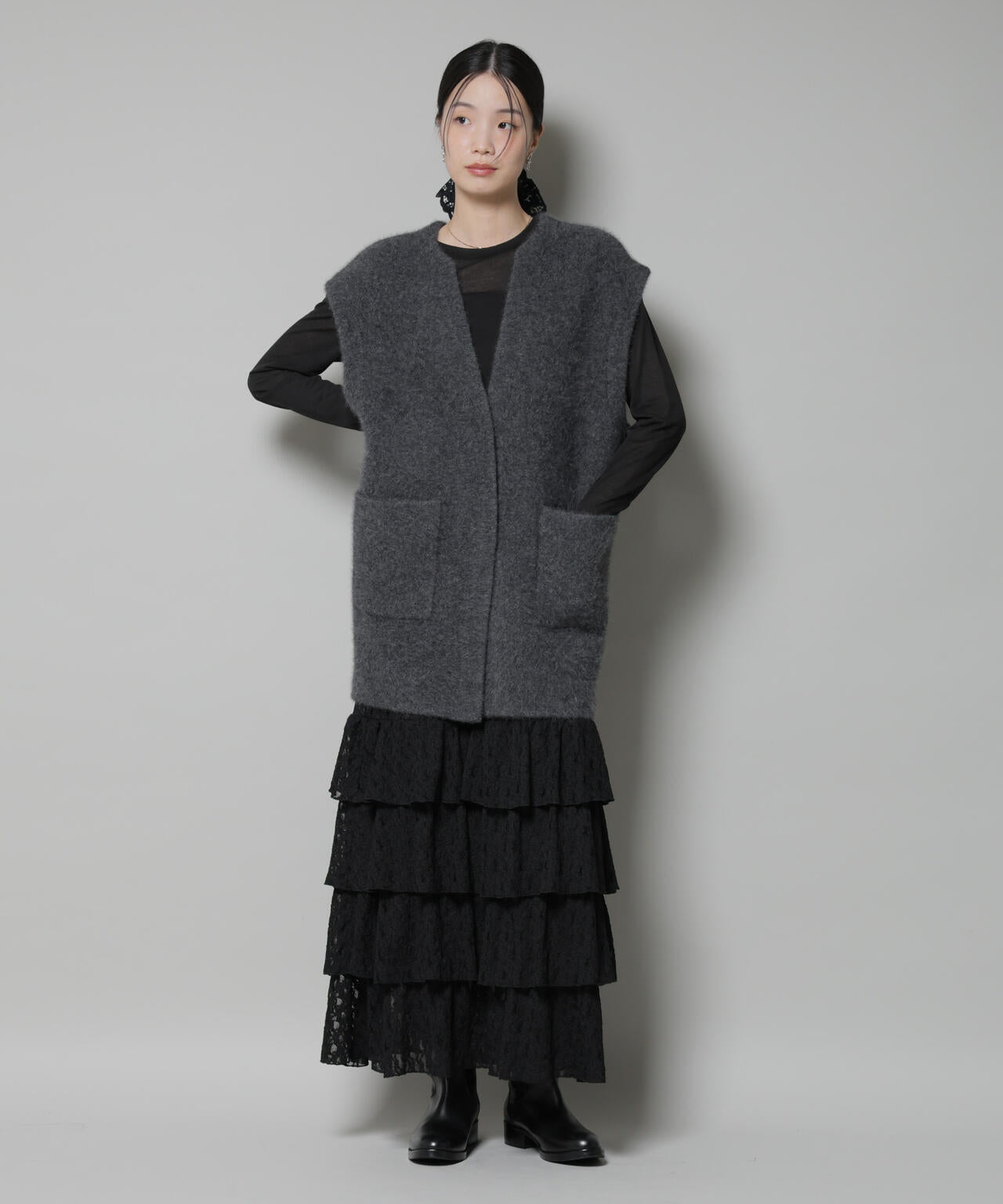 ウォッシャブル フォックス リバー ニット ジレ