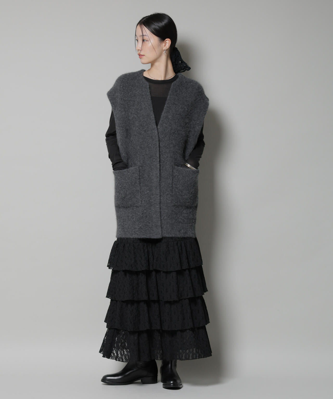 ウォッシャブル フォックス リバー ニット ジレ