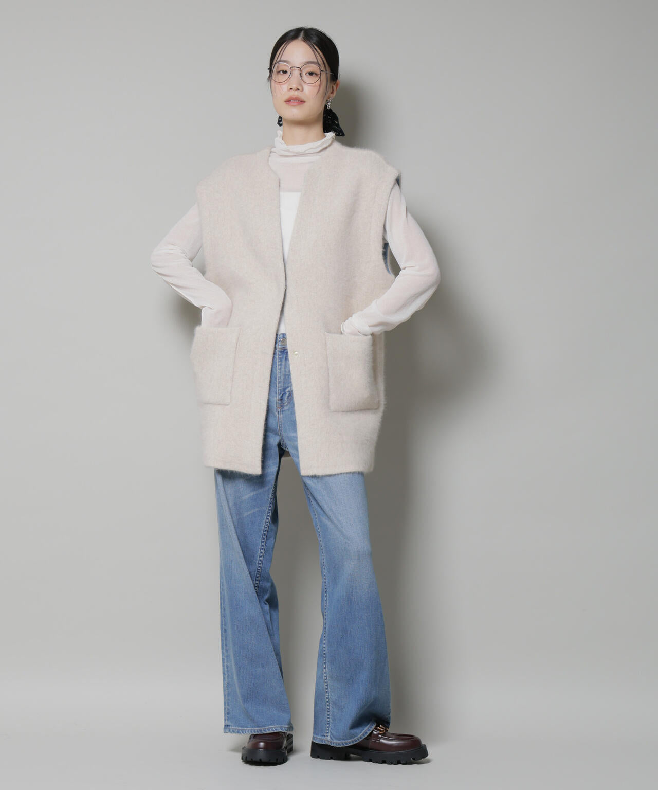 ウォッシャブルフォックスリバーニットジレ 6695222307