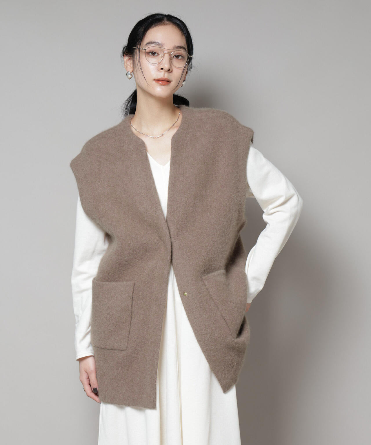 ウォッシャブル フォックス リバー ニット ジレ