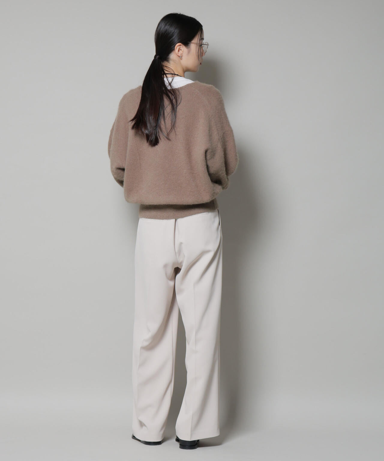 ウォッシャブルプレーンニット ウォッシャブルドルマンVネックPO ブラウンセット ウォッシャブルプレーンニット ウォッシャブルドルマンVネックPO