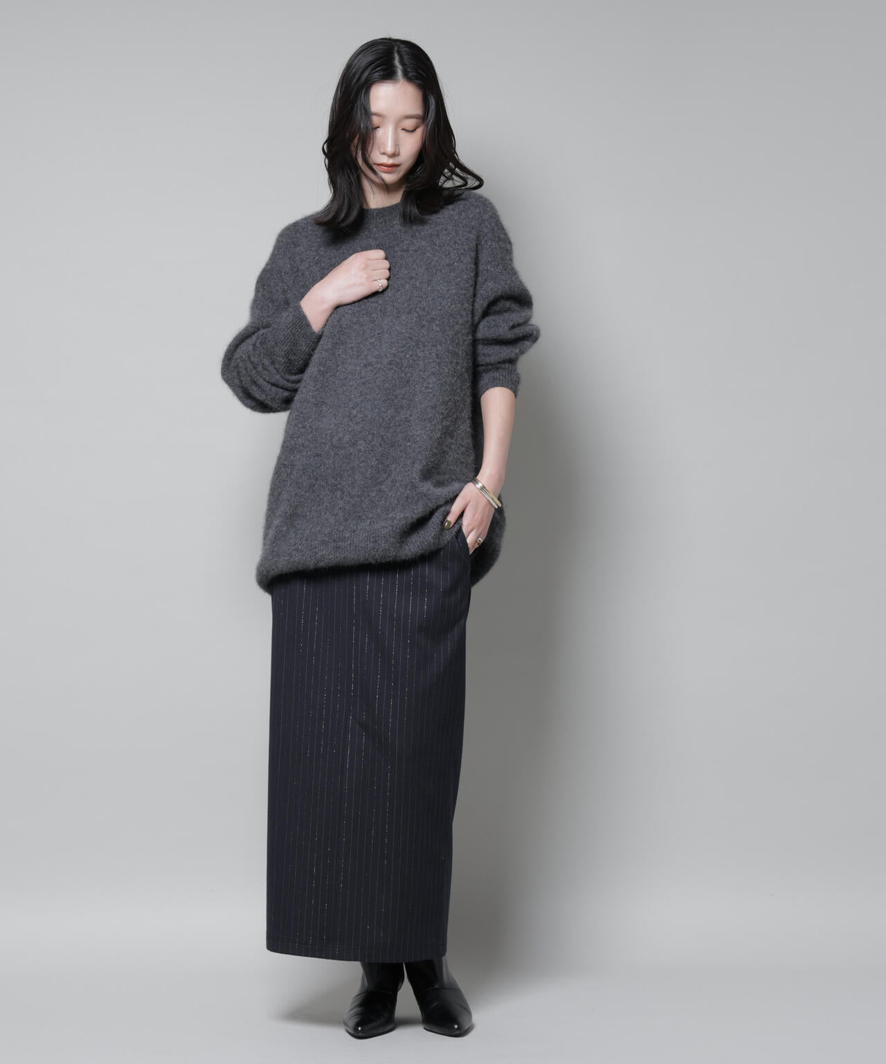 ウォッシャブルフォックスクルーワイドニットプルオーバー 6695222309