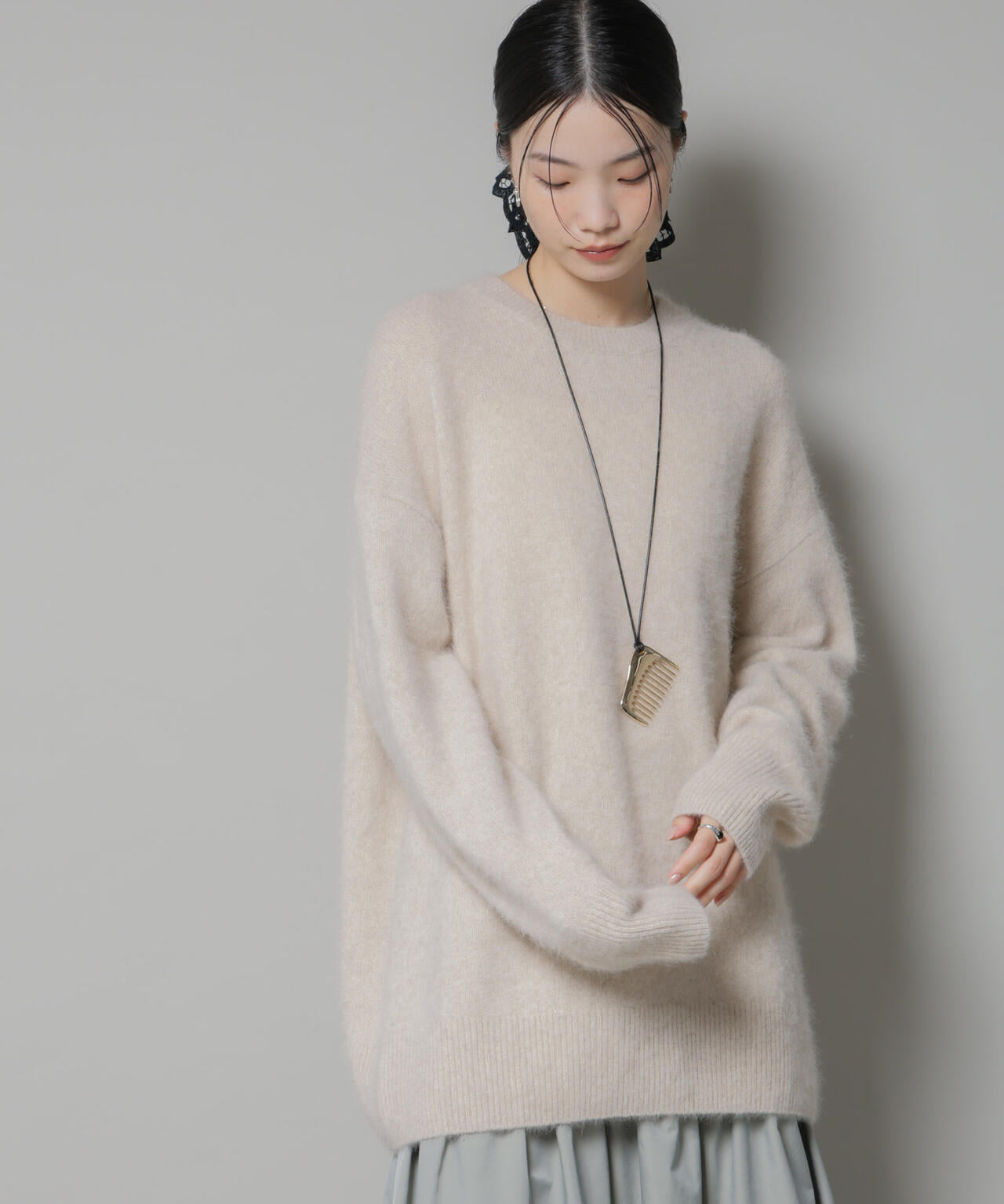 ウォッシャブルフォックスクルーワイドニットプルオーバー 6695222309