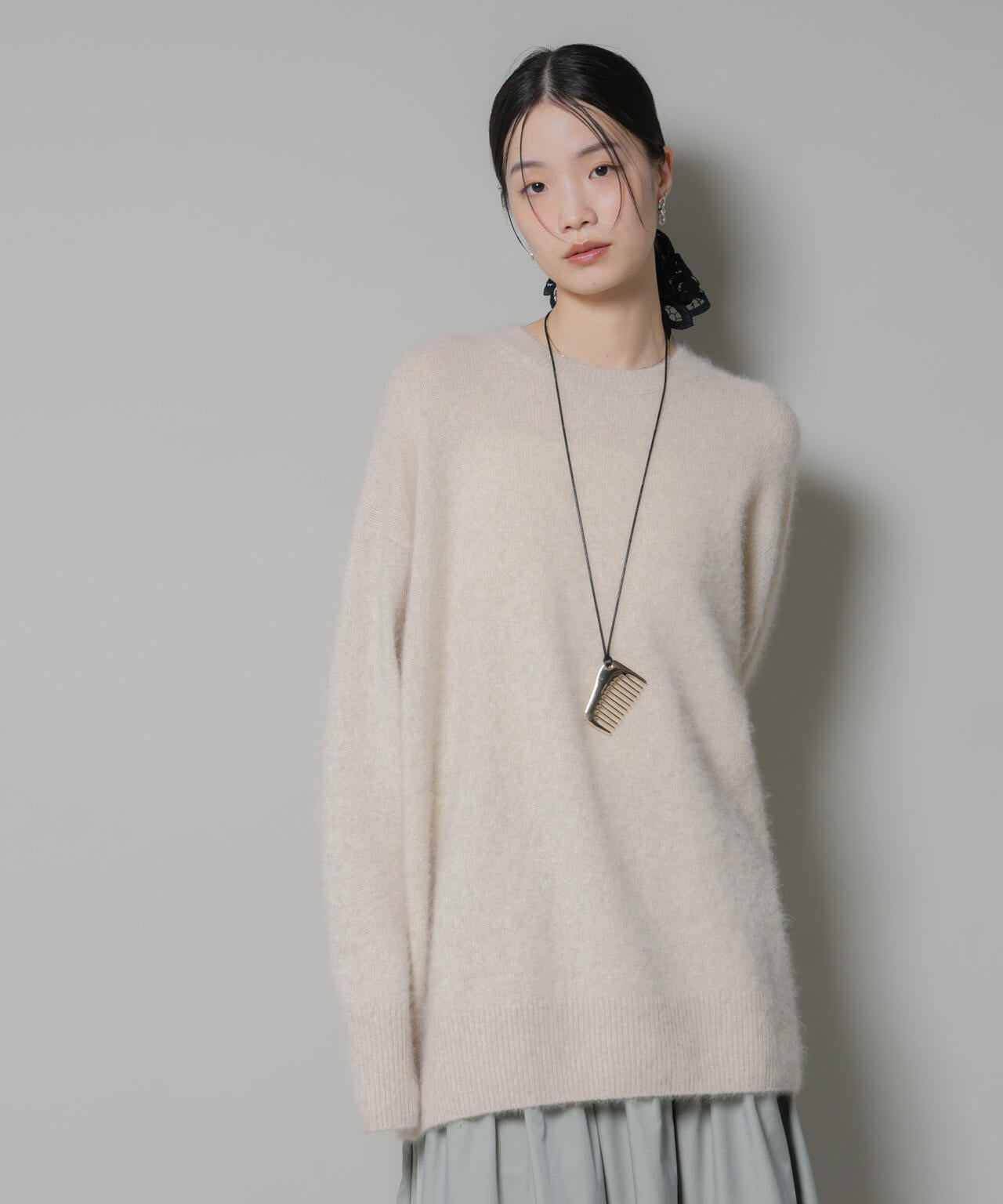 ウォッシャブルフォックスクルーワイドニットプルオーバー 6695222309