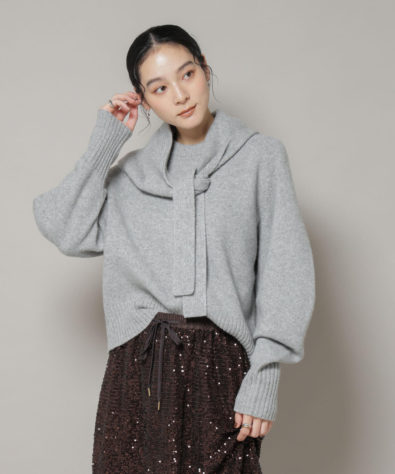 AQUAウールカシミヤクルーネックニットプルオーバー
