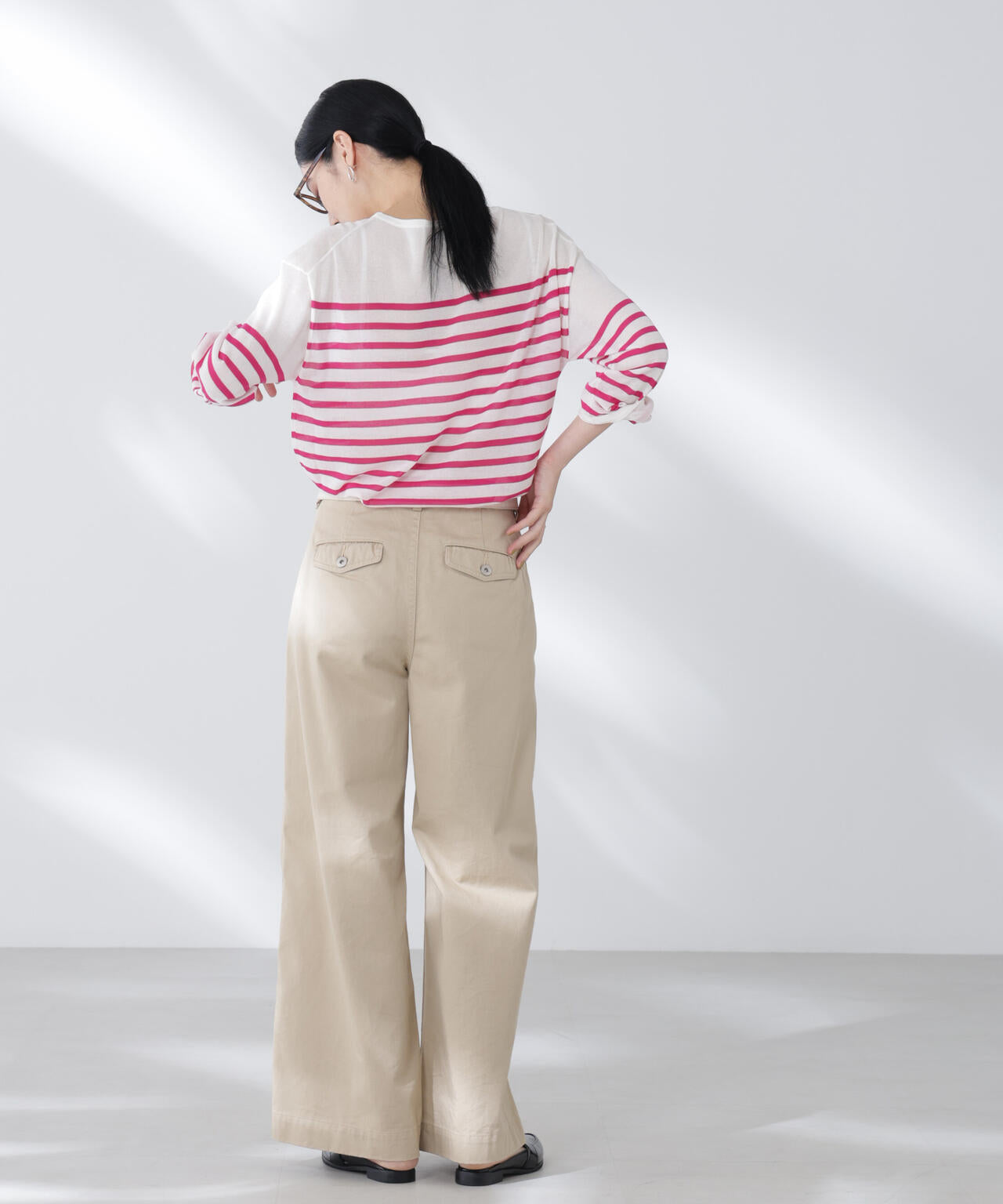 コットンナイロンシアーボーダーニットトップス 6695222322