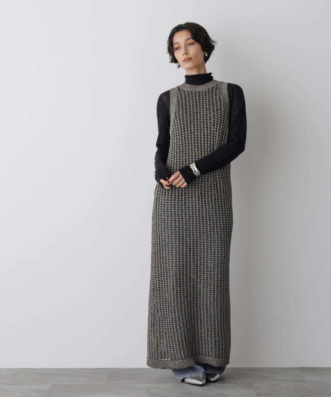 STEVELOUR」シャイニーレース ニット ワンピース