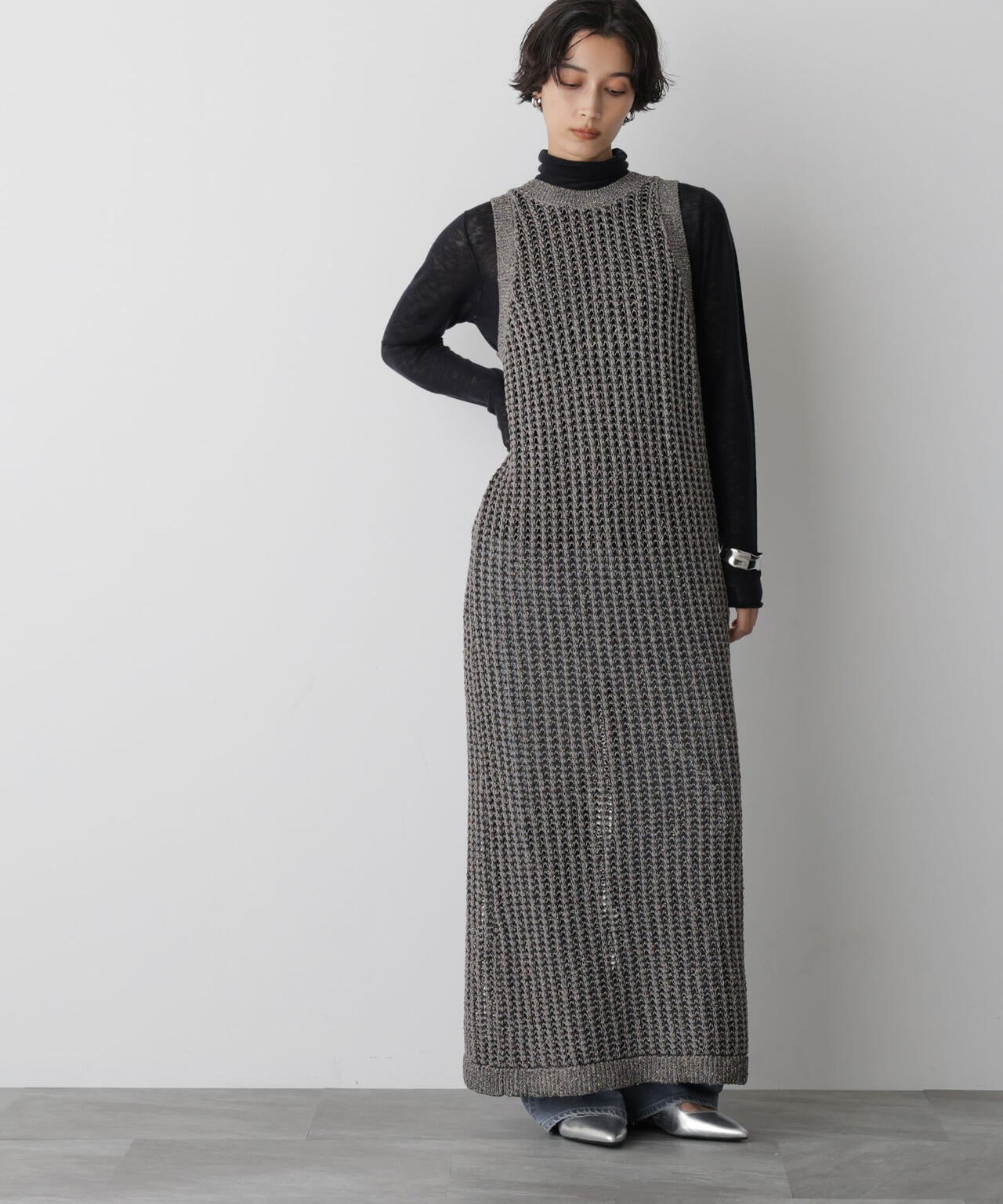 STEVELOUR」シャイニーレース ニット ワンピース