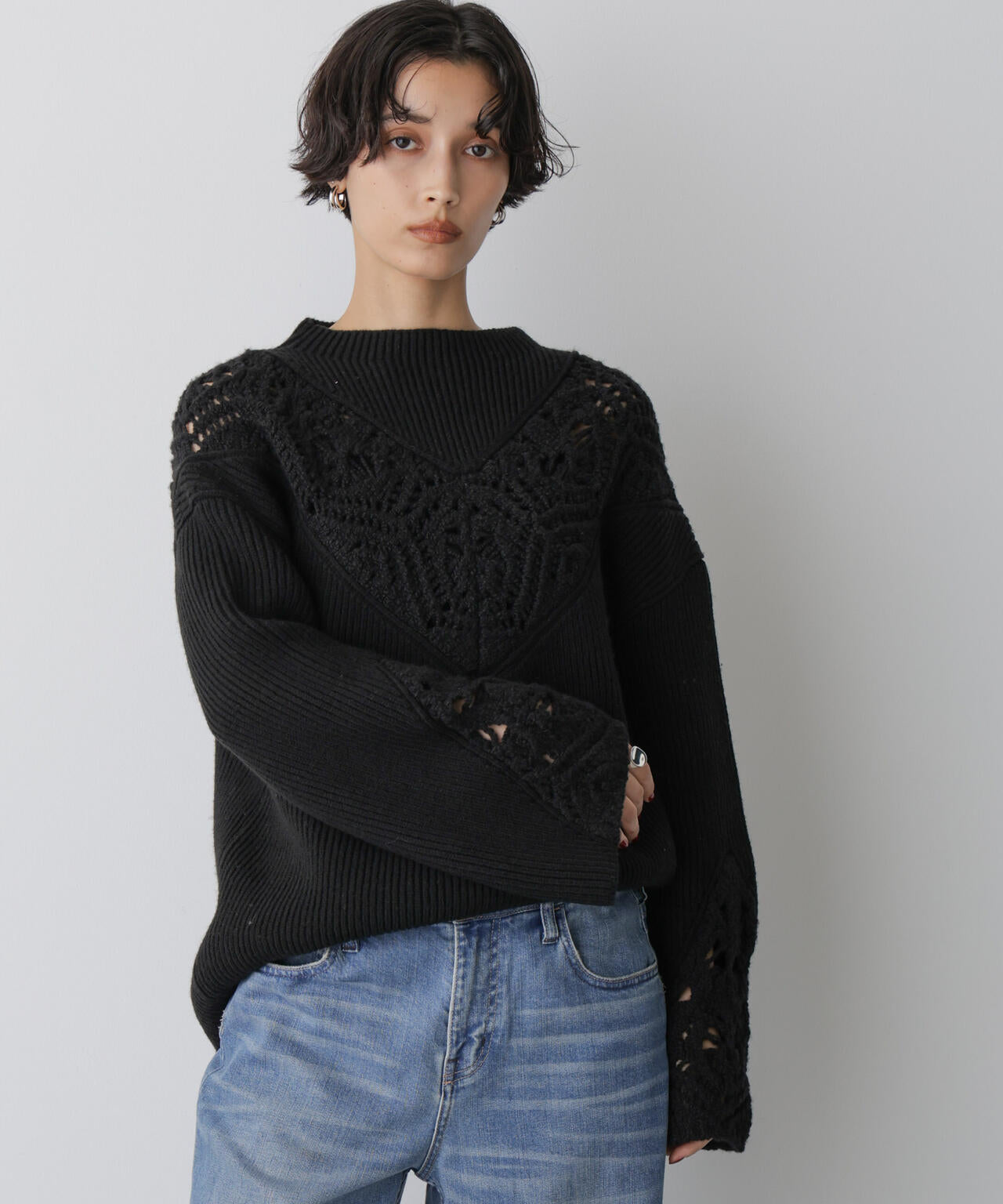 「STEVELOUR」レースモチーフフレア袖ニット 6695222329