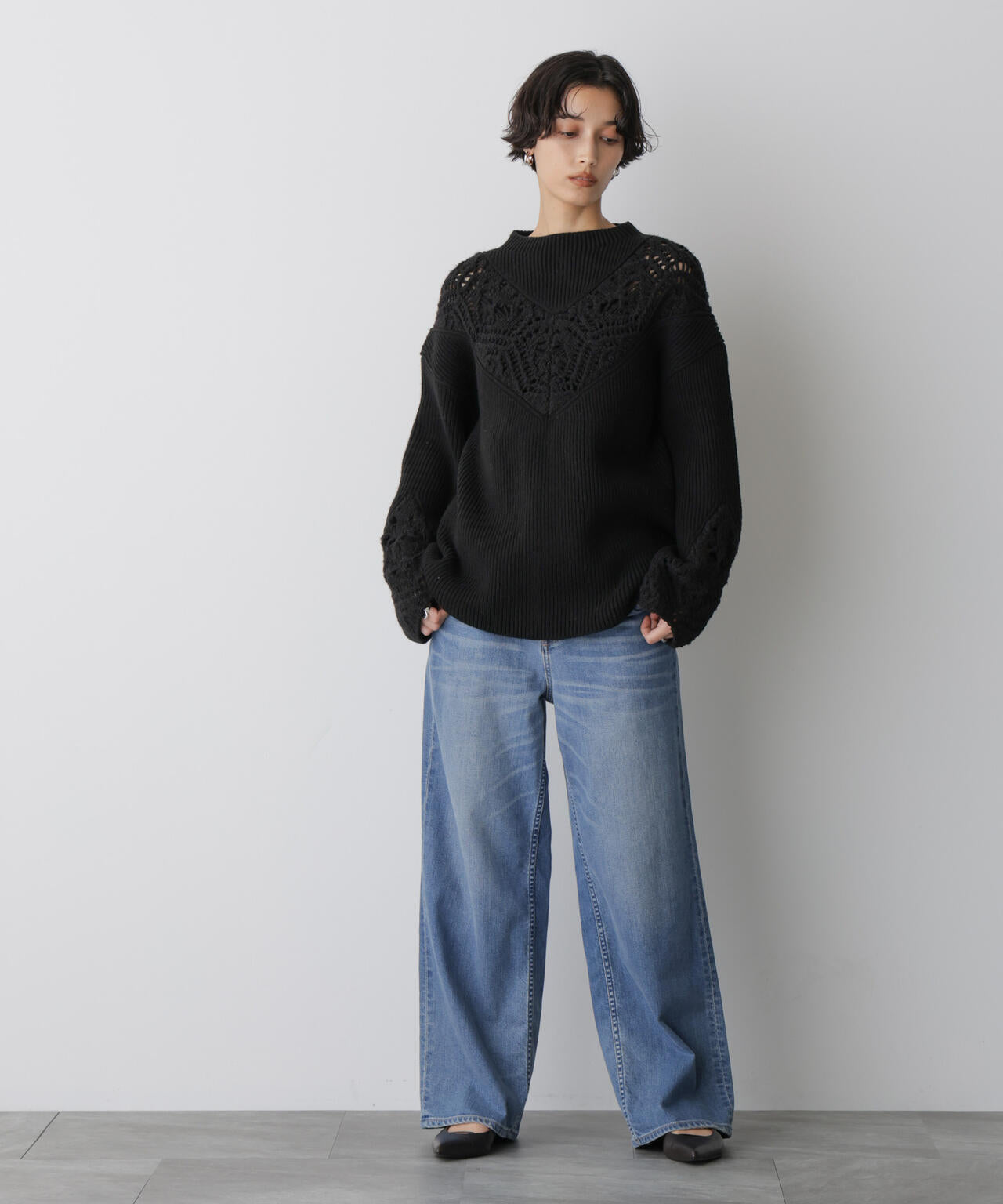 「STEVELOUR」レースモチーフフレア袖ニット 6695222329