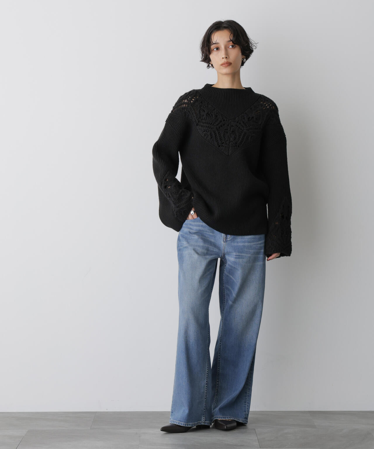 「STEVELOUR」レースモチーフフレア袖ニット 6695222329