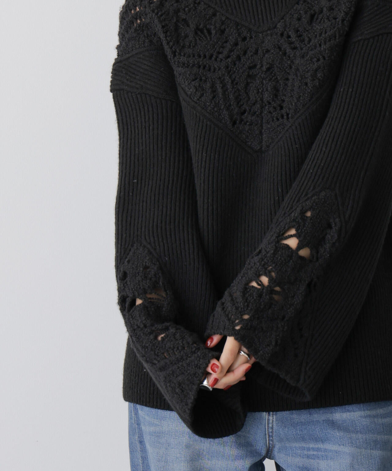 「STEVELOUR」レースモチーフフレア袖ニット 6695222329