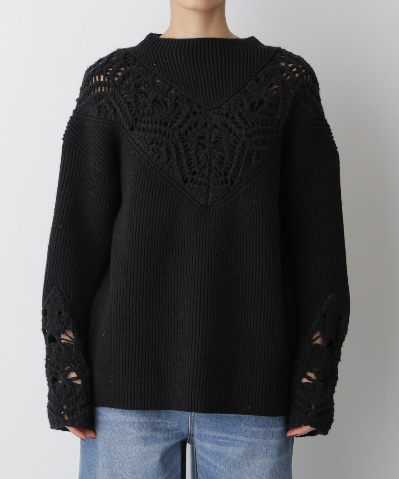 STEVELOUR 」 レース モチーフ フレア 袖 ニット