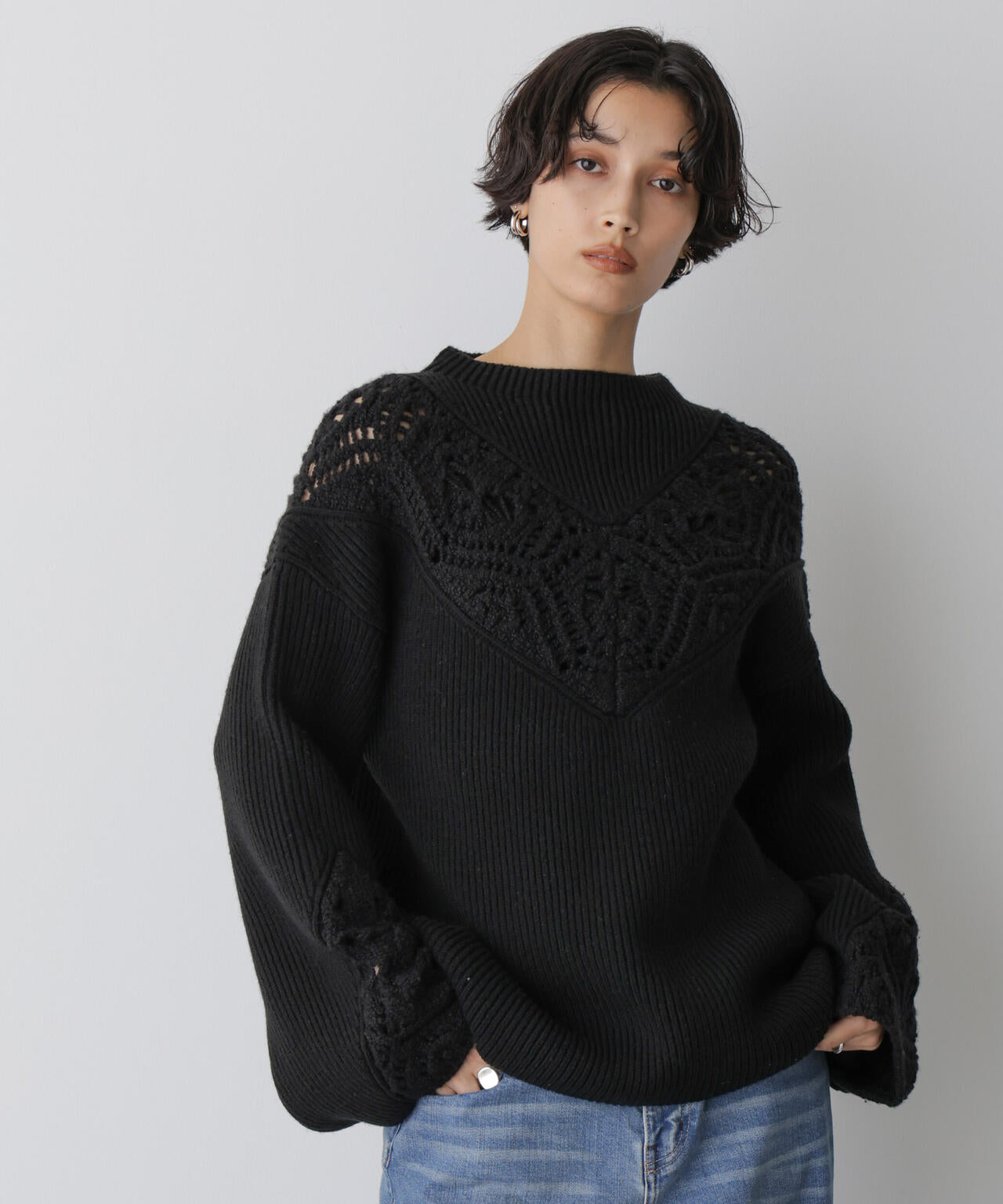 STEVELOUR 」 レース モチーフ フレア 袖 ニット