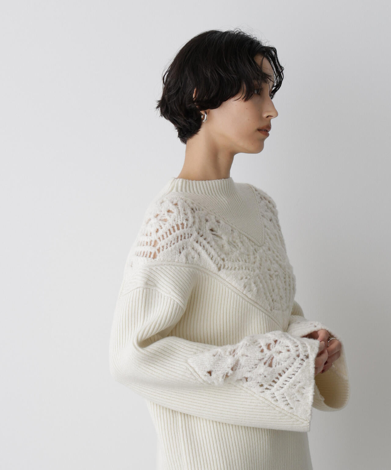 STEVELOUR 」 レース モチーフ フレア 袖 ニット
