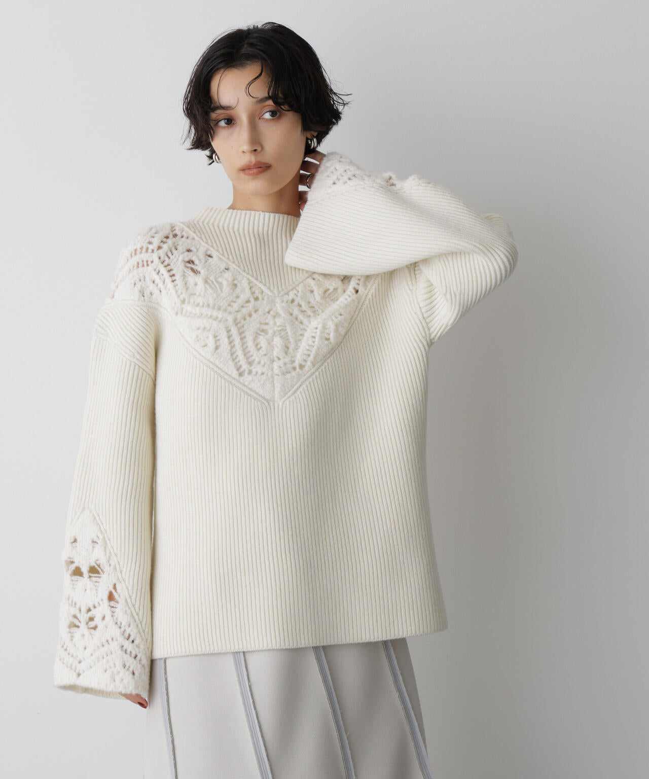 STEVELOUR 」 レース モチーフ フレア 袖 ニット