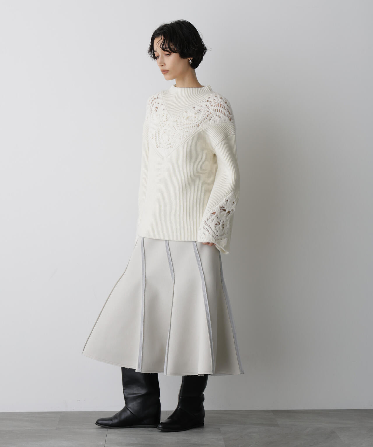 STEVELOUR 」 レース モチーフ フレア 袖 ニット