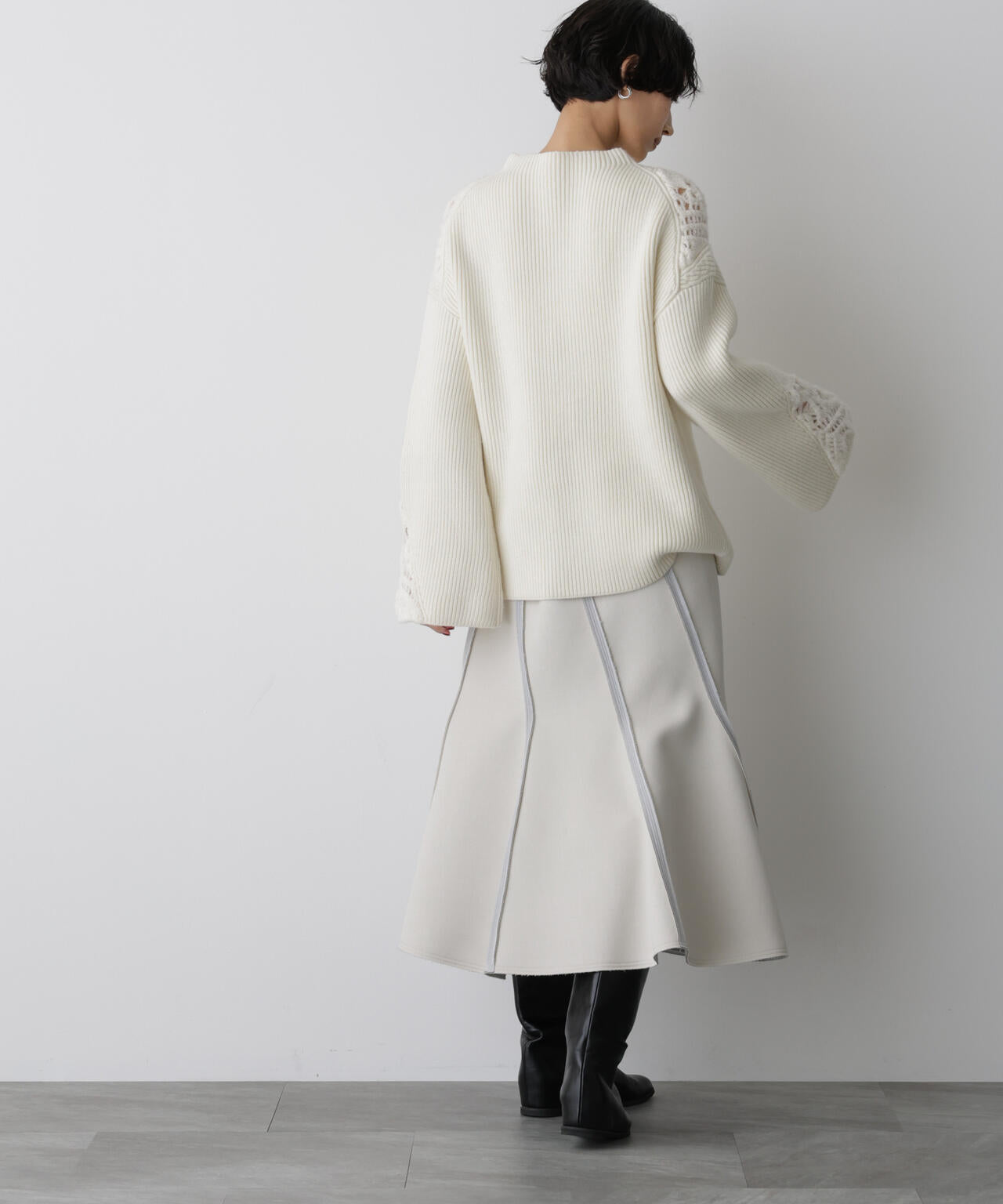 STEVELOUR 」 レース モチーフ フレア 袖 ニット