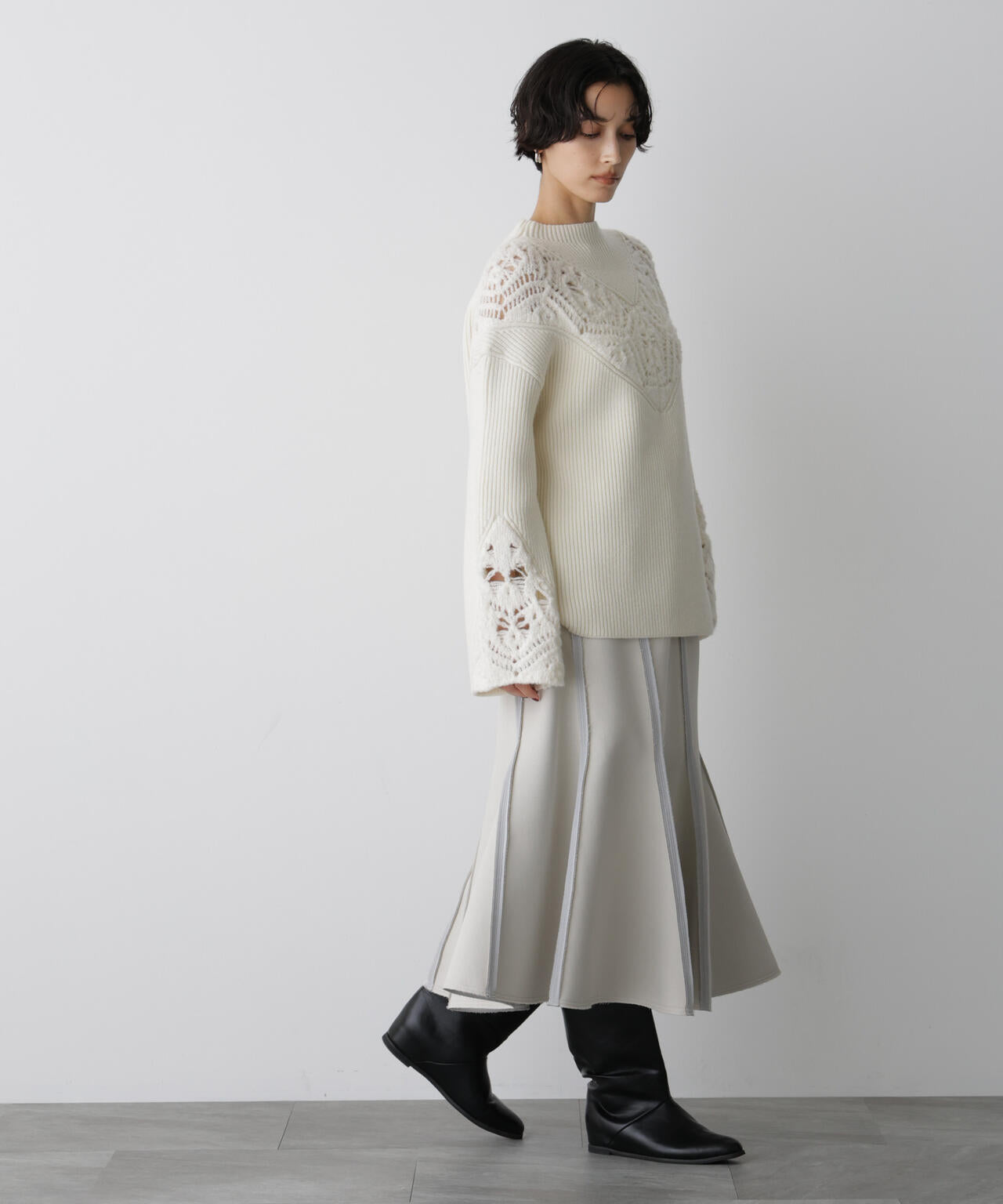 「STEVELOUR」レースモチーフフレア袖ニット 6695222329