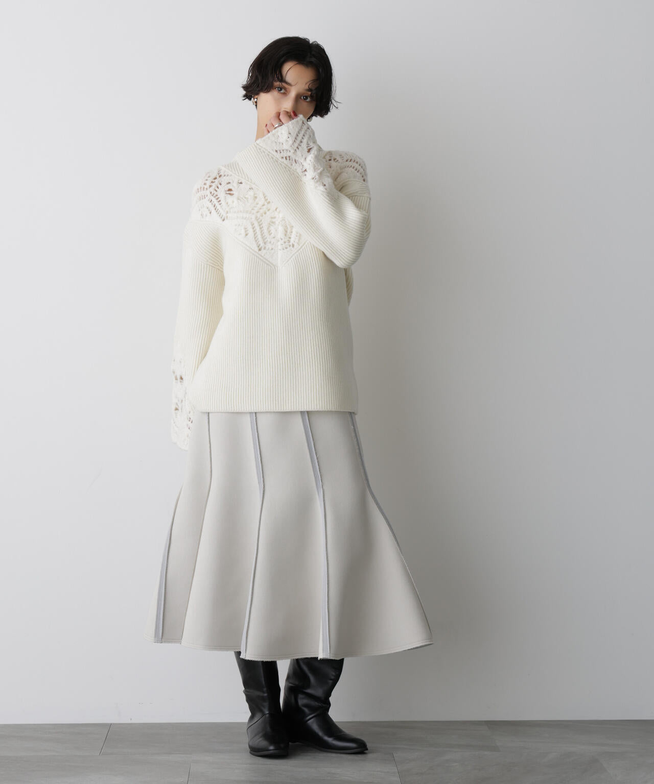 「STEVELOUR」レースモチーフフレア袖ニット 6695222329