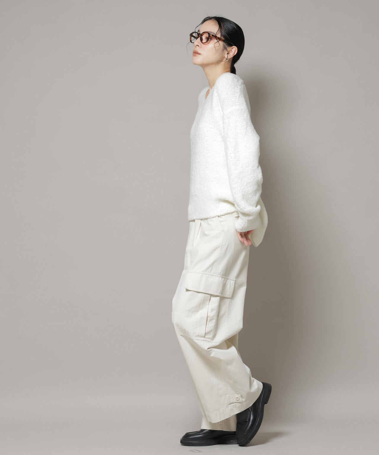 ウール フェザー Vネック ニット プルオーバー