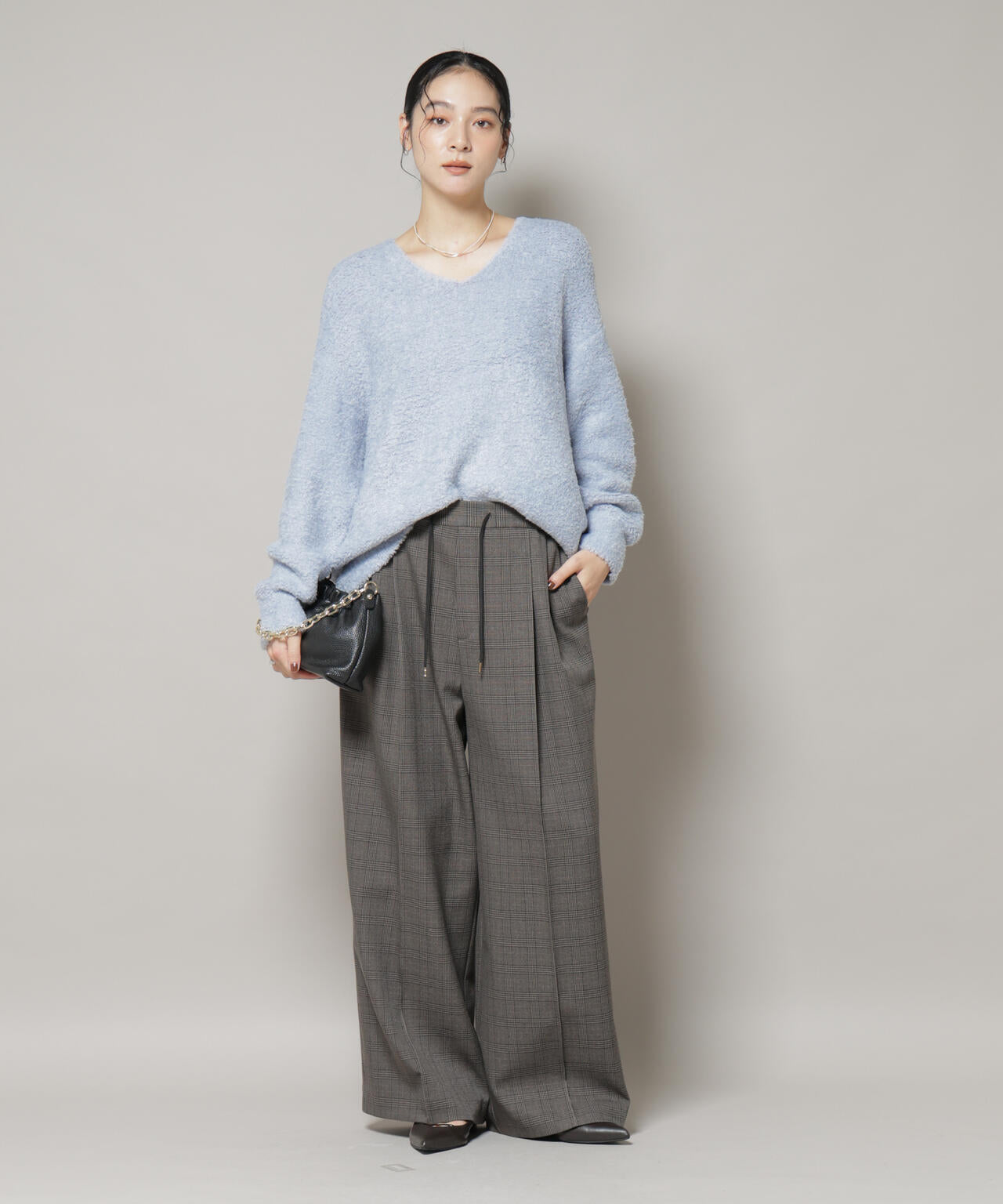 ウール フェザー Vネック ニット プルオーバー