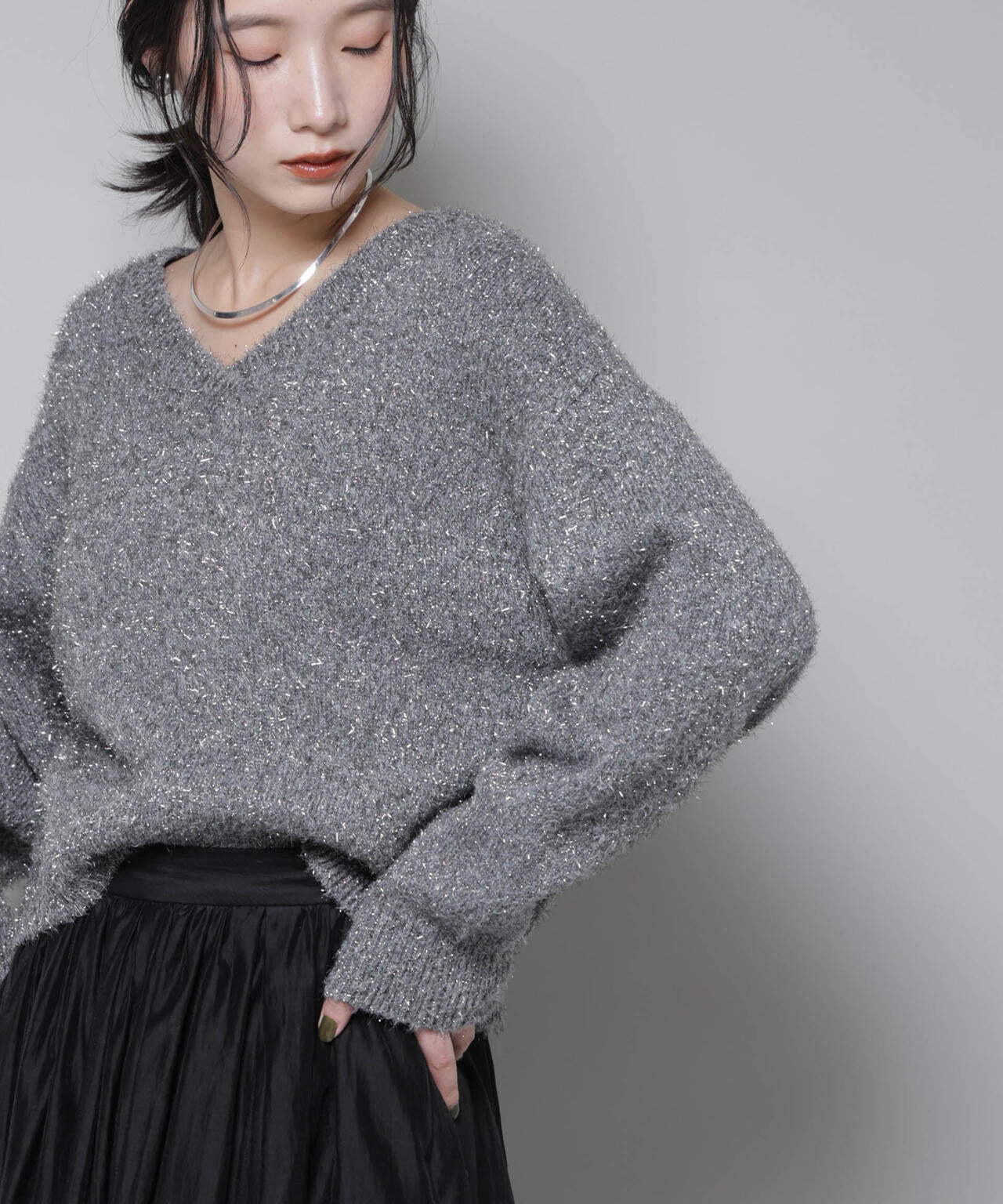 前後2way ラメミックス フェザーニット