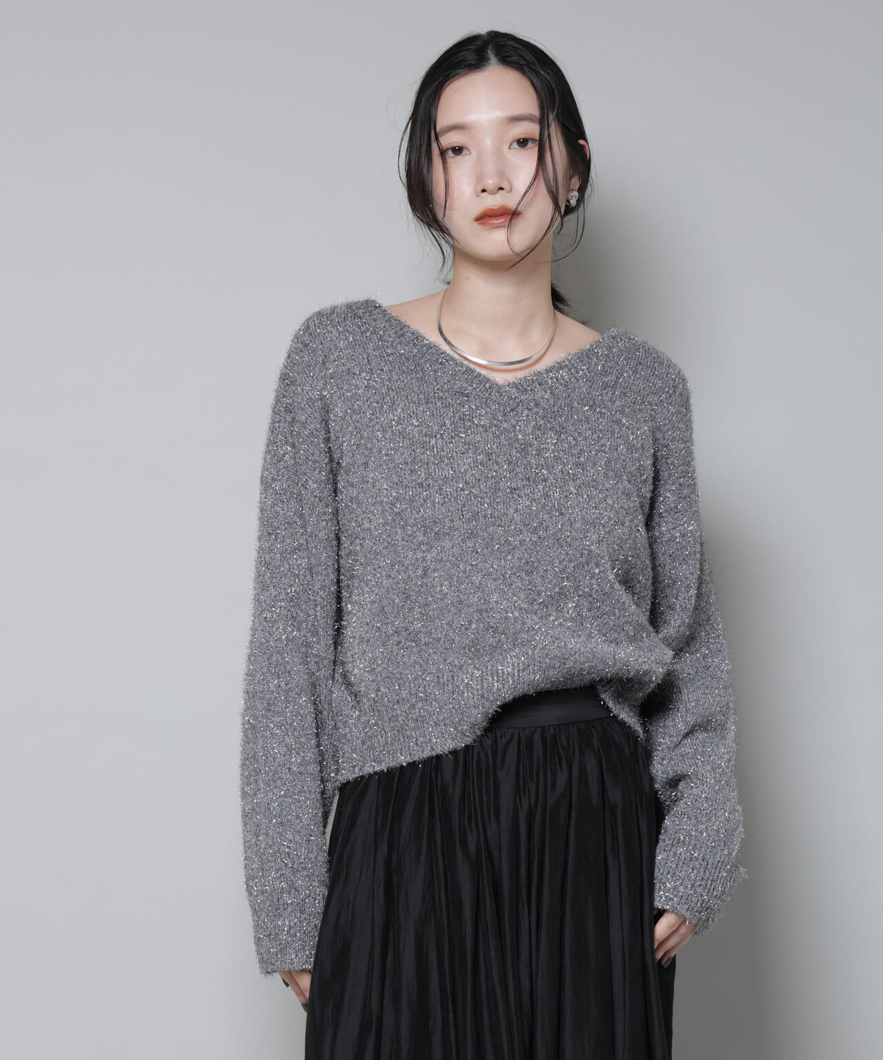 前後2wayラメミックスフェザーニット