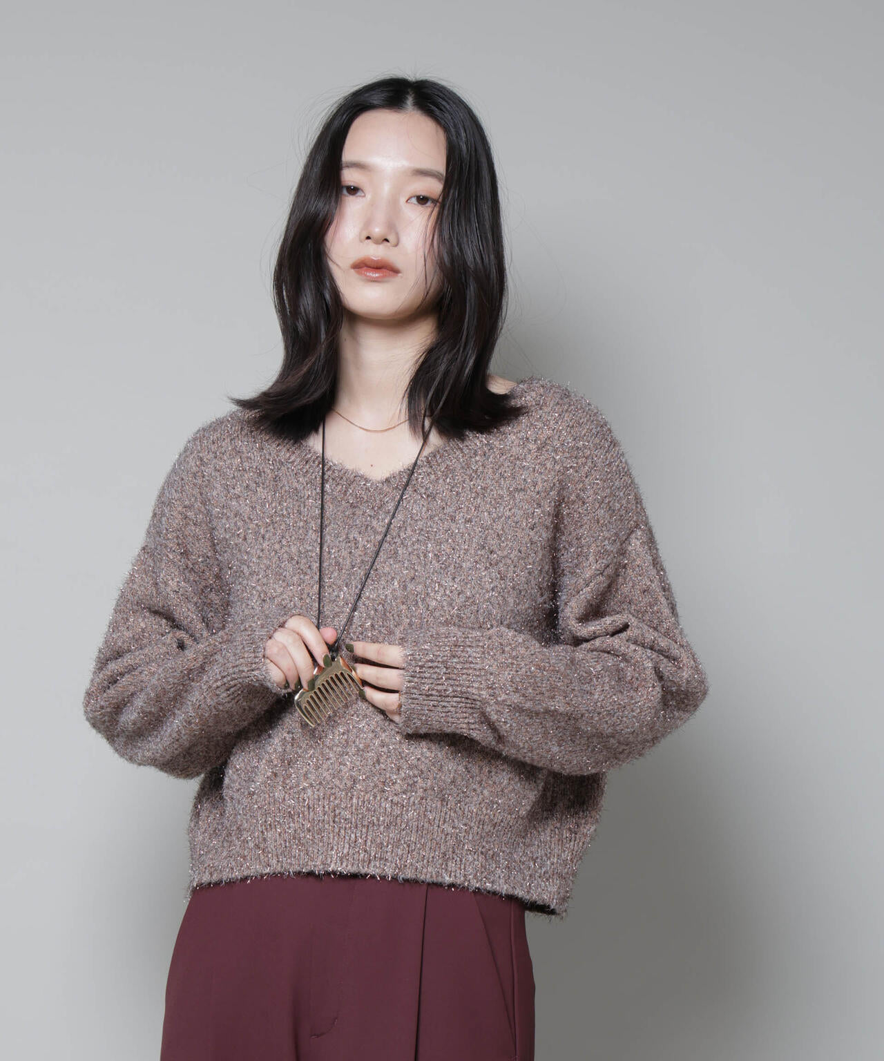 前後2wayラメミックスフェザーニット 6695222335