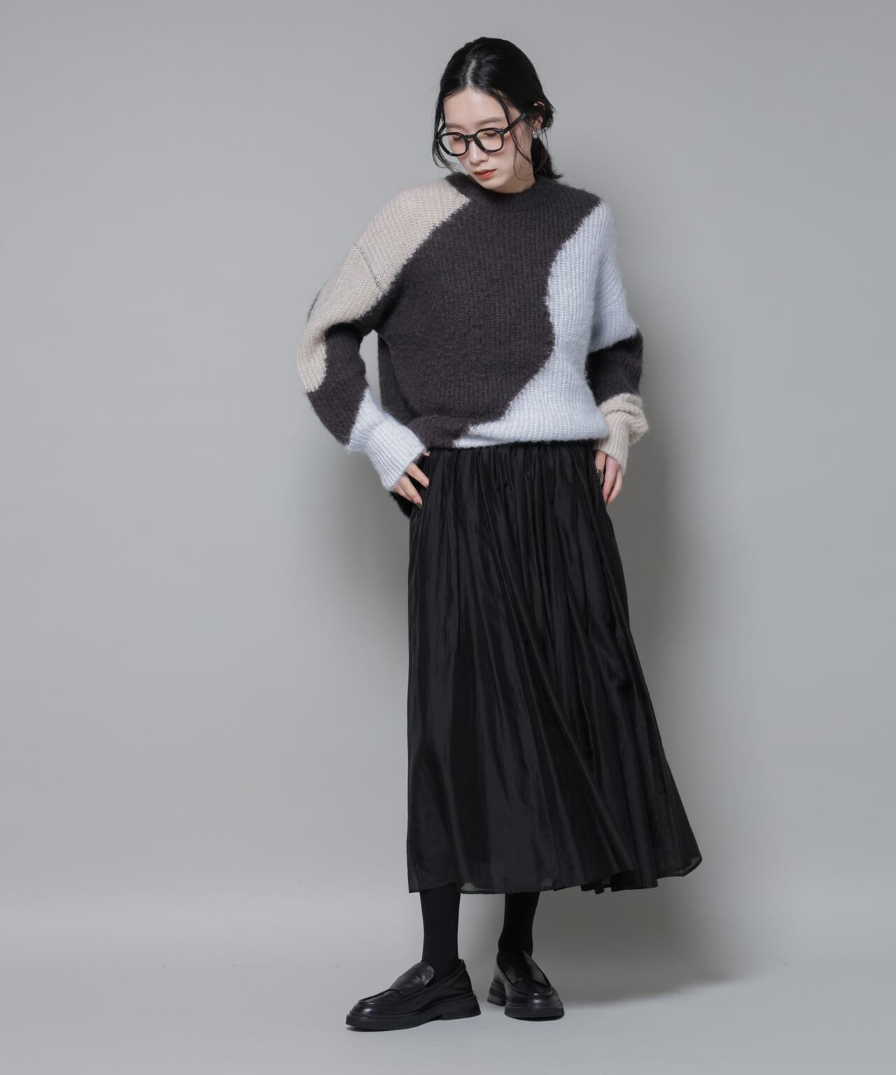 ナノユニバース（NANO universe）/モヘヤ起毛カーブパターンブロッキングニット モヘヤ起毛 カーブパターン ブロッキング ニット