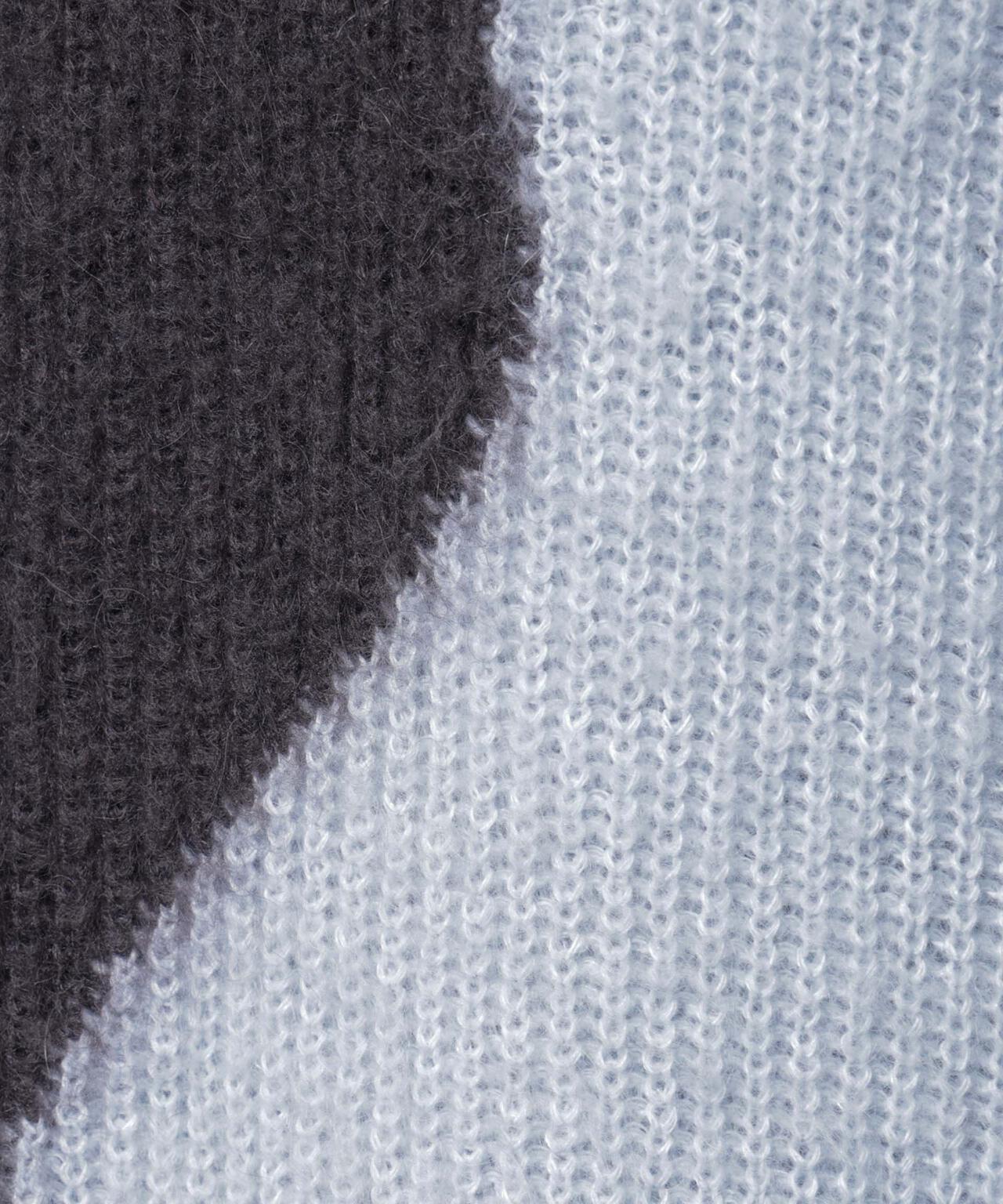 モヘヤ起毛 カーブパターン ブロッキング ニット