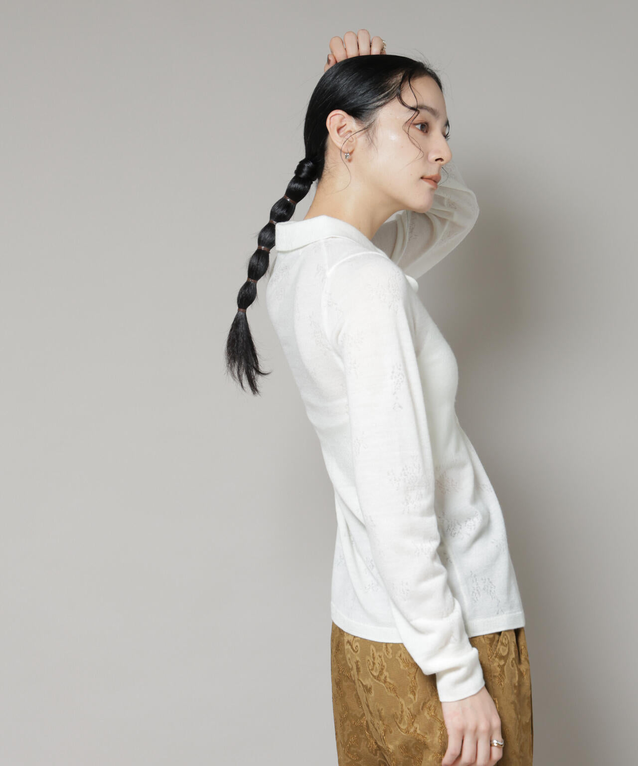 レースジャカード長袖ポロカーディガン 6695222339