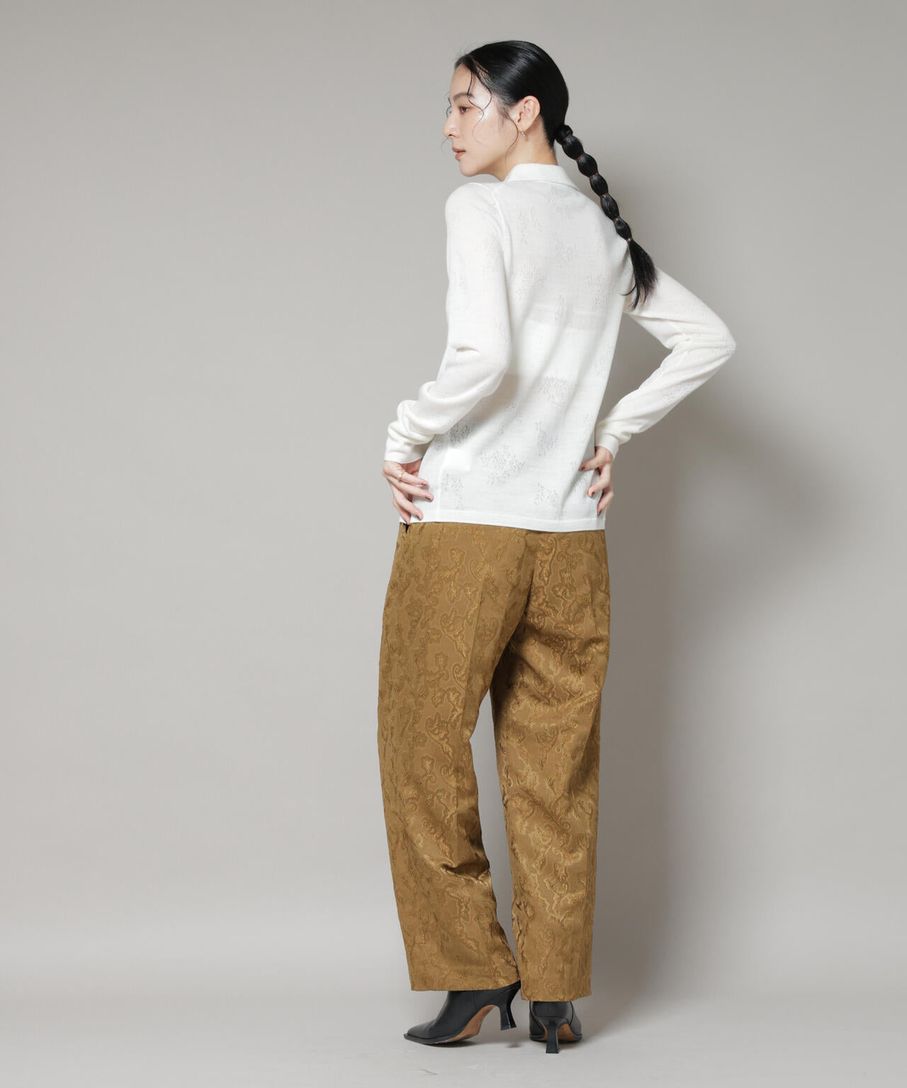 レースジャカード長袖ポロカーディガン 6695222339