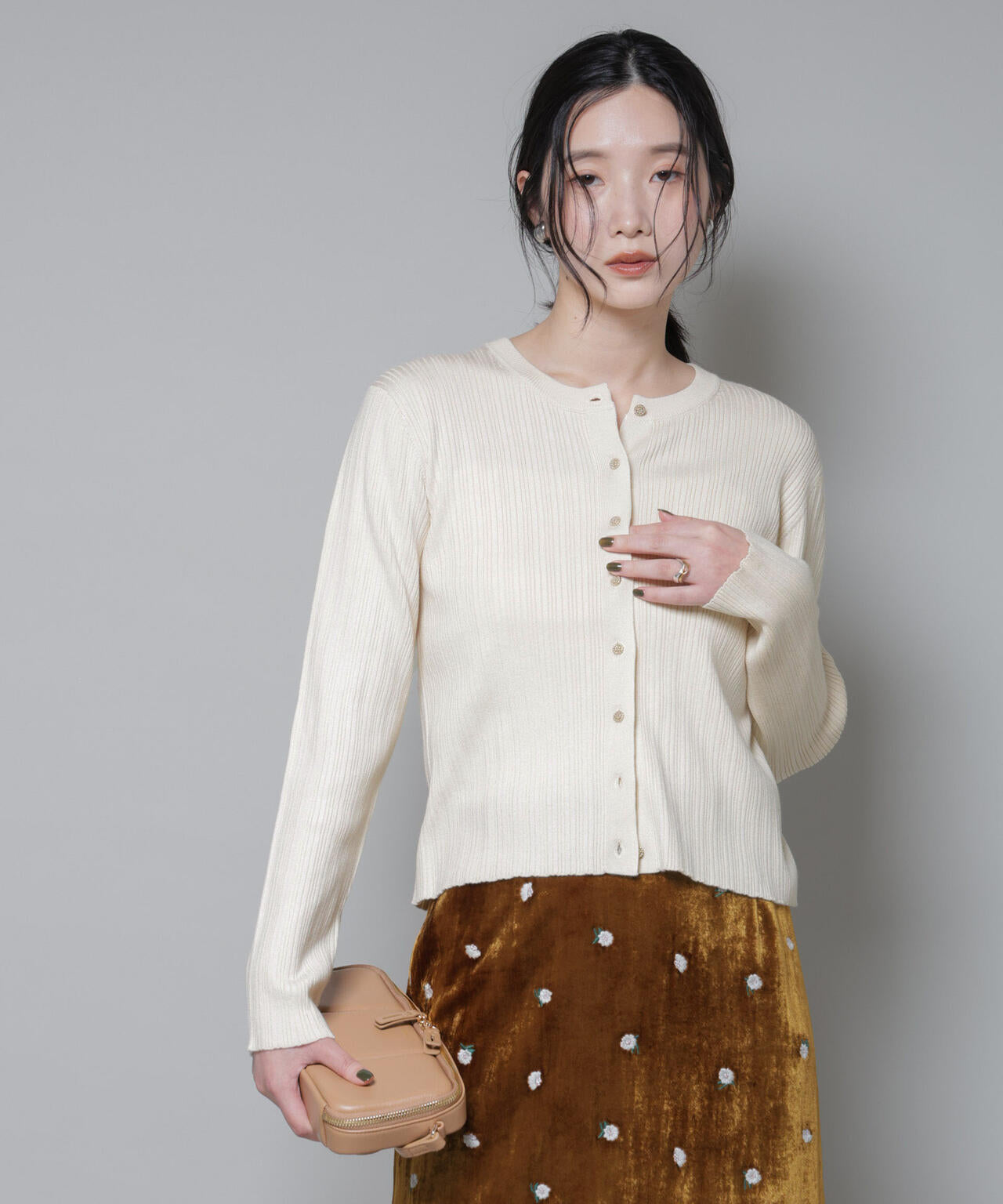 ホホバオイル加工ランダムリブカーディガン 6695222340