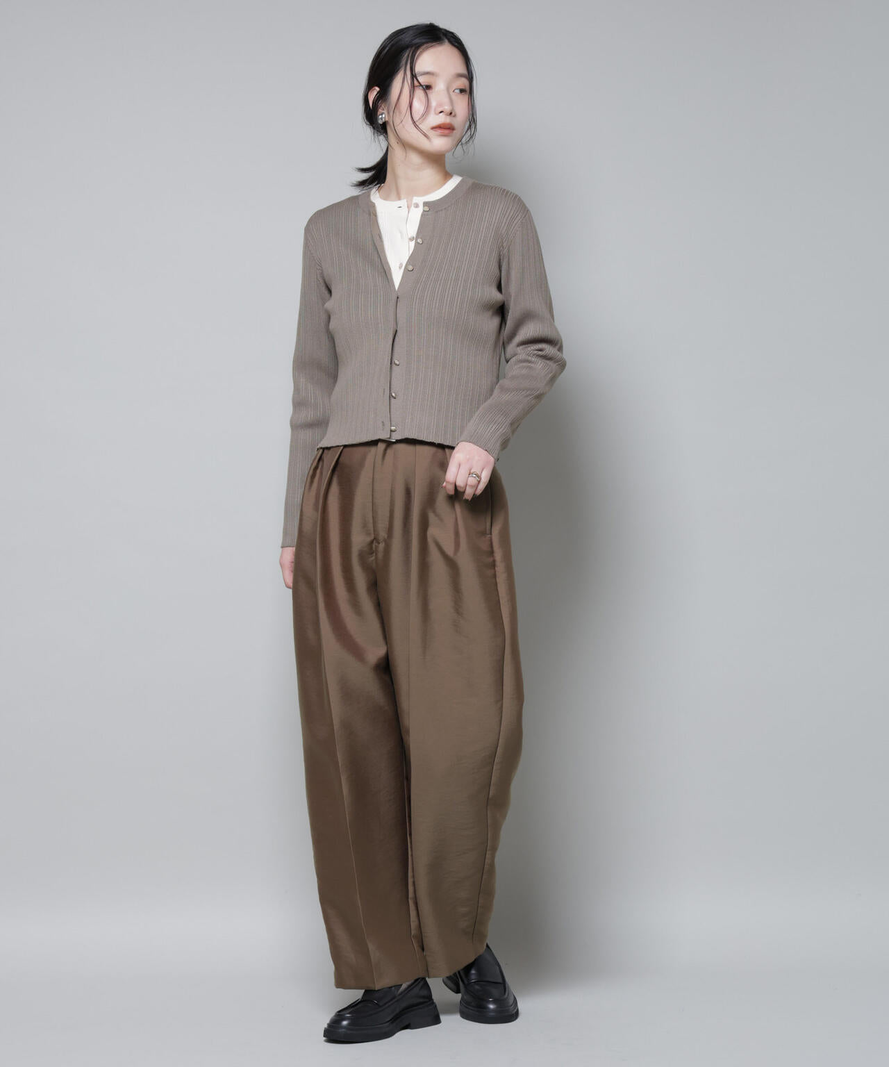 ホホバオイル加工 ランダムリブ カーディガン