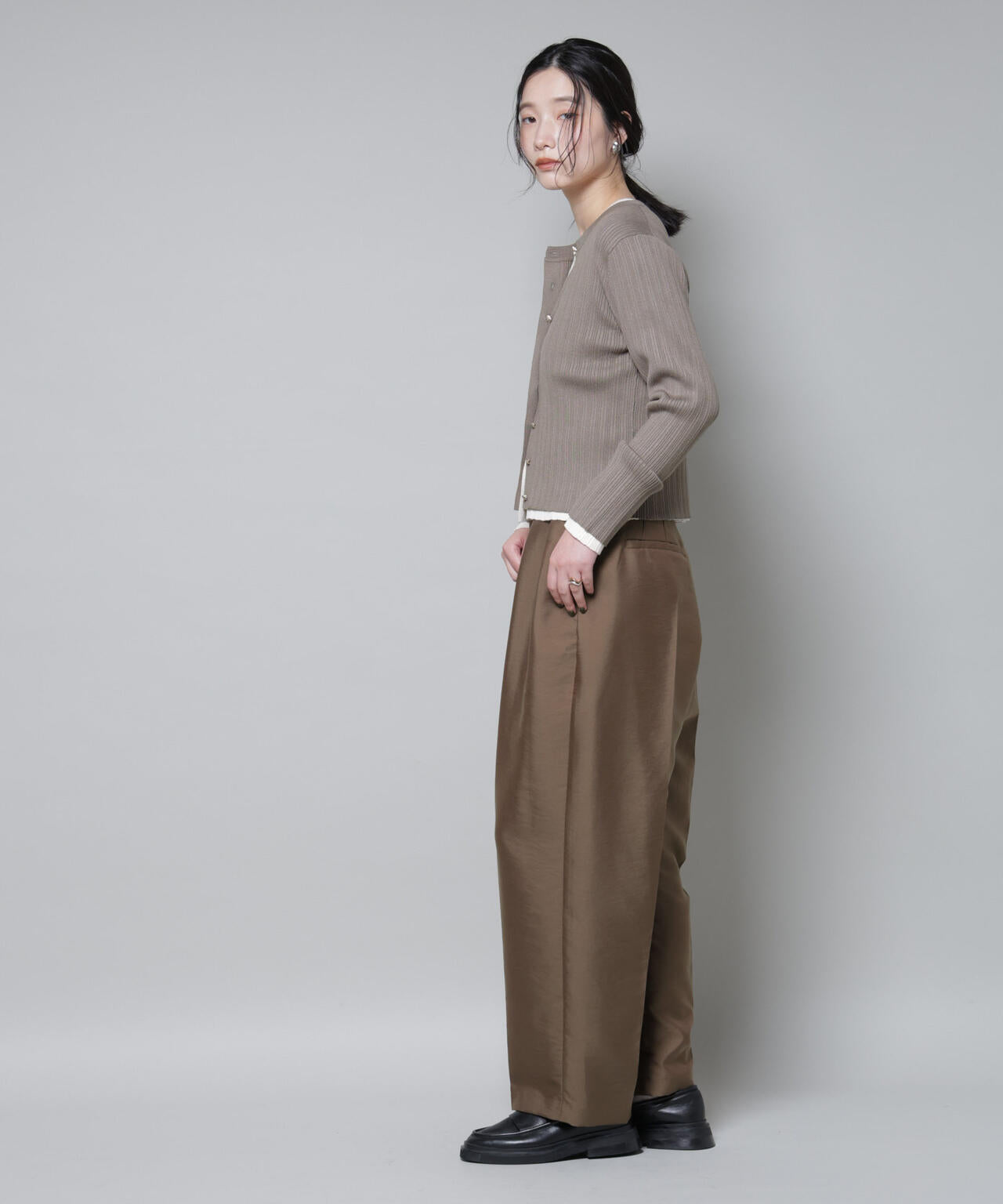 ホホバオイル加工ランダムリブカーディガン 6695222340