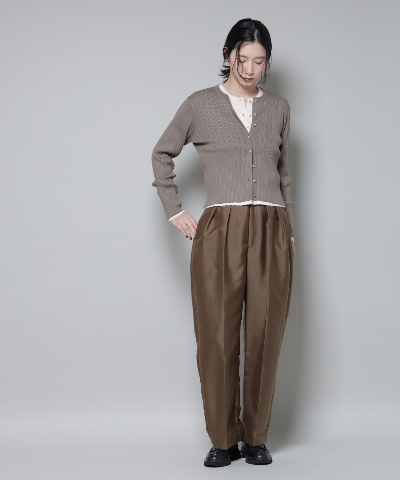 ホホバオイル加工ランダムリブカーディガン 6695222340